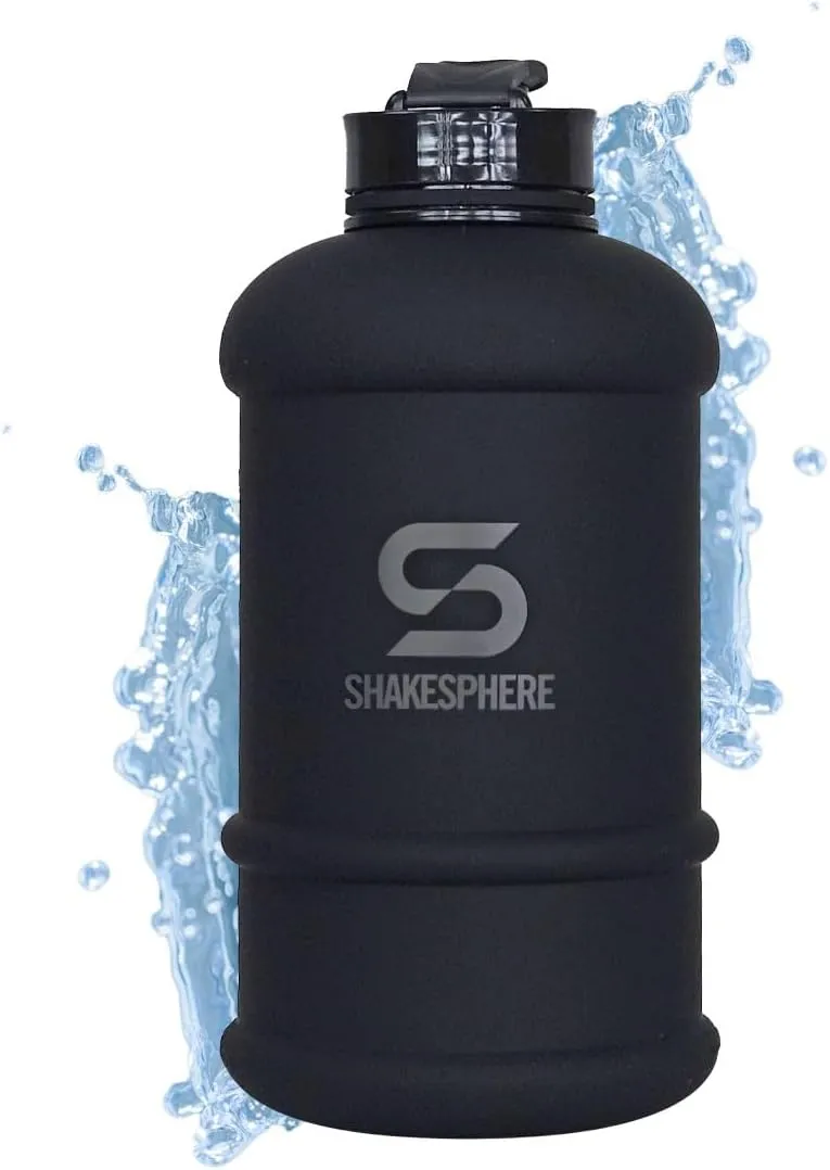 SHAKESPHERE Large Sports Water Bottle - 1.3L / 44oz - BPA-Free, Durable Hydration Jug, Black - Ideal for Fitness, Outdoor Activities, Biking, Camping & Kids (Mattte Black)