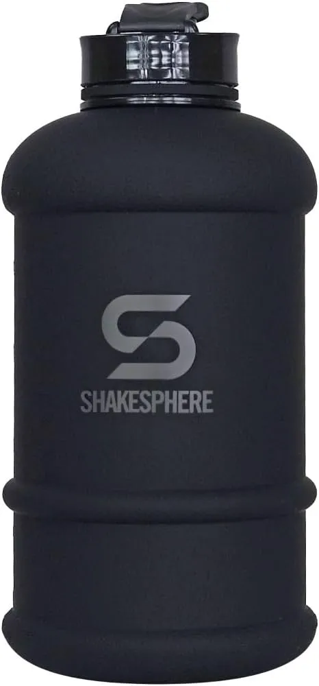 SHAKESPHERE Large Sports Water Bottle - 1.3L / 44oz - BPA-Free, Durable Hydration Jug, Black - Ideal for Fitness, Outdoor Activities, Biking, Camping & Kids (Mattte Black)