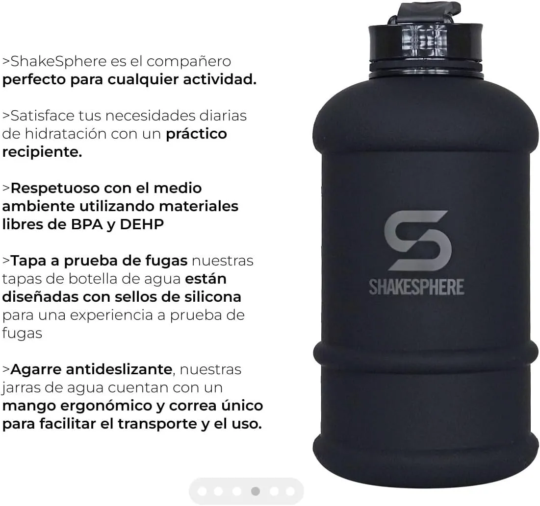 SHAKESPHERE Large Sports Water Bottle - 1.3L / 44oz - BPA-Free, Durable Hydration Jug, Black - Ideal for Fitness, Outdoor Activities, Biking, Camping & Kids (Mattte Black)