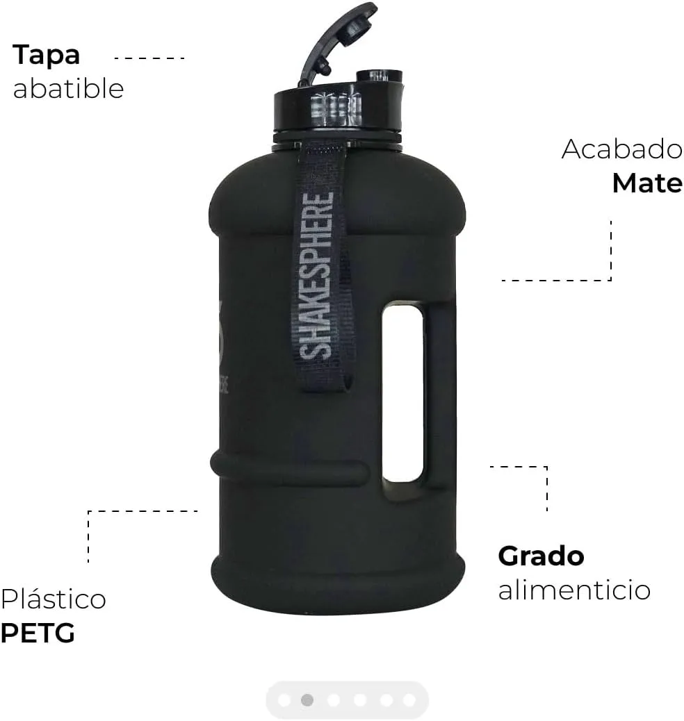 SHAKESPHERE Large Sports Water Bottle - 1.3L / 44oz - BPA-Free, Durable Hydration Jug, Black - Ideal for Fitness, Outdoor Activities, Biking, Camping & Kids (Mattte Black)