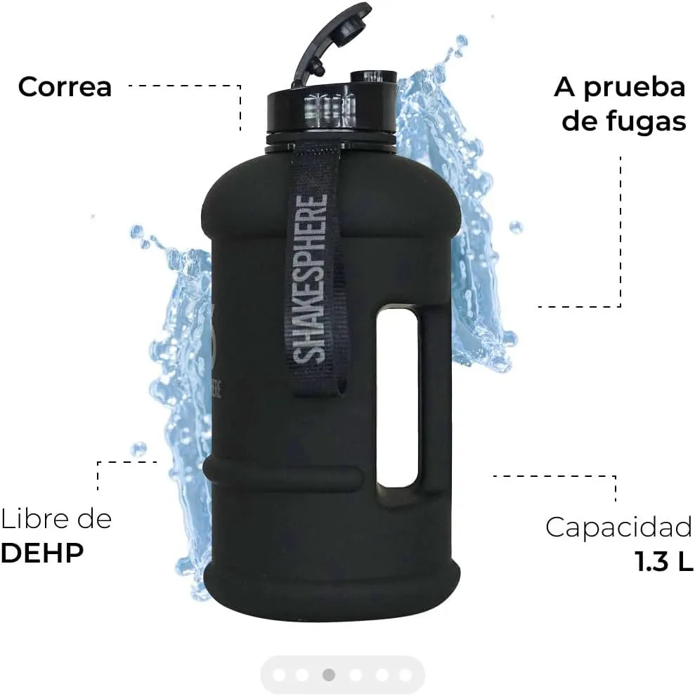 SHAKESPHERE Large Sports Water Bottle - 1.3L / 44oz - BPA-Free, Durable Hydration Jug, Black - Ideal for Fitness, Outdoor Activities, Biking, Camping & Kids (Mattte Black)