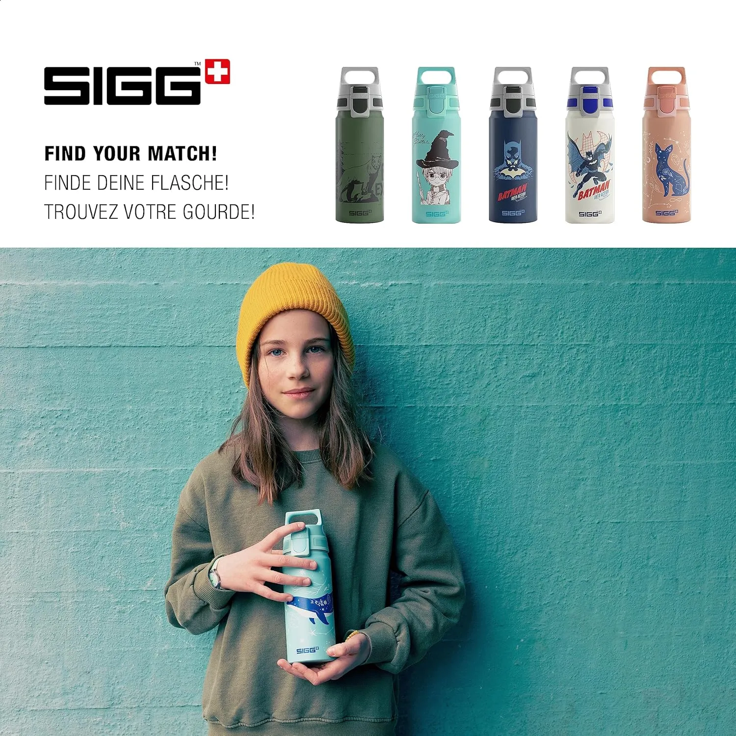SIGG - Aluminium Kids Water Bottle - WMB ONE Dive - Suitable For Carbonated Beverages - Leakproof - Lightweight - BPA Free - Climate Neutral Certified - Light Blue - 20 Oz