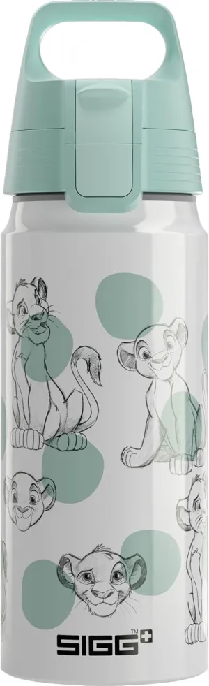 SIGG - Aluminium Water Bottle for Children - WMB ONE Simba & Nala - Lion King - Carbonated - Leak-Proof - Feather-Light - BPA-Free - Climate Neutral Certified - Sports & School - White - 0.6 L