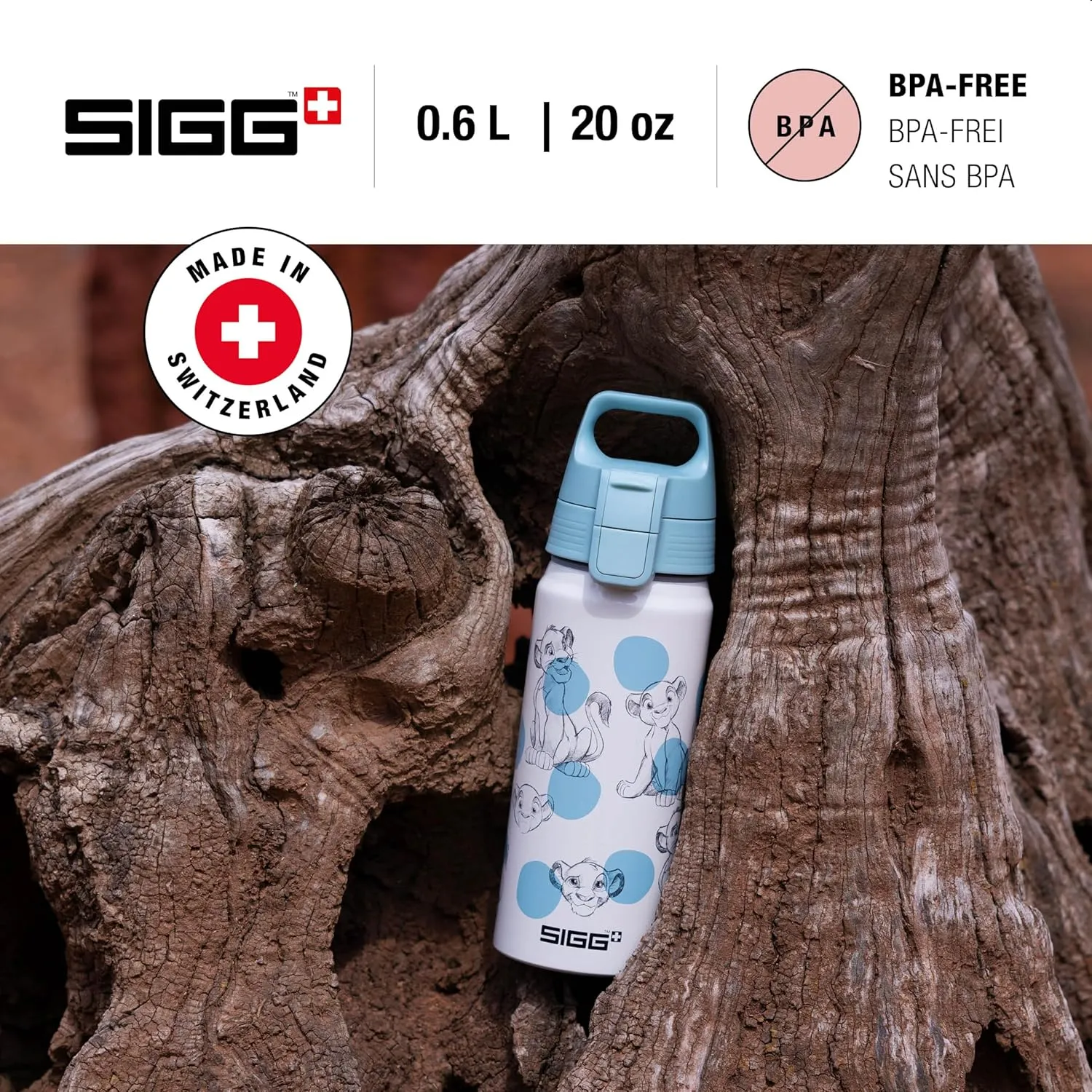 SIGG - Aluminium Water Bottle for Children - WMB ONE Simba & Nala - Lion King - Carbonated - Leak-Proof - Feather-Light - BPA-Free - Climate Neutral Certified - Sports & School - White - 0.6 L