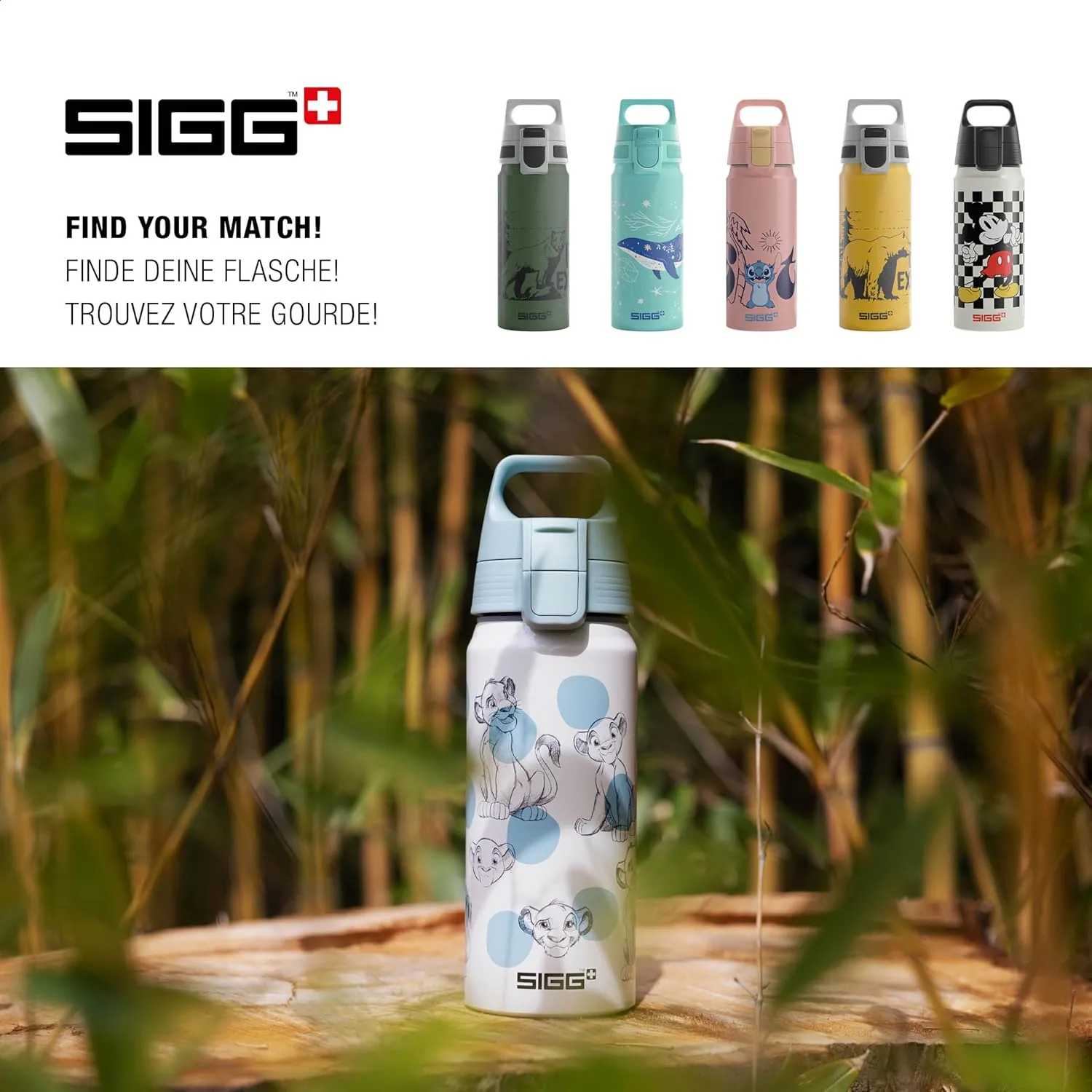 SIGG - Aluminium Water Bottle for Children - WMB ONE Simba & Nala - Lion King - Carbonated - Leak-Proof - Feather-Light - BPA-Free - Climate Neutral Certified - Sports & School - White - 0.6 L