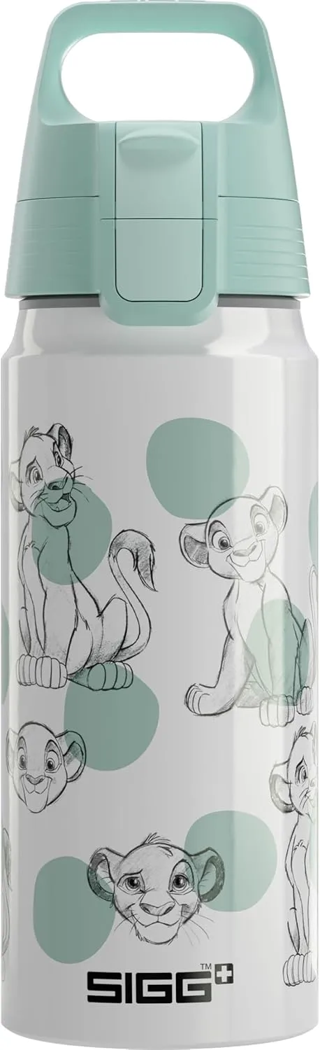 SIGG - Aluminium Water Bottle for Children - WMB ONE Simba & Nala - Lion King - Carbonated - Leak-Proof - Feather-Light - BPA-Free - Climate Neutral Certified - Sports & School - White - 0.6 L