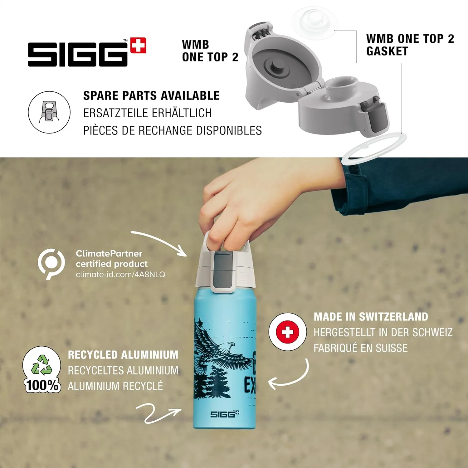SIGG - Aluminium Water Bottle for Children - WMB One Slide - Suitable for Carbonated Drinks - Leak-Proof - Feather-Light - BPA-Free - ClimatePartner Certified - Sports & School - Green - 20 Oz