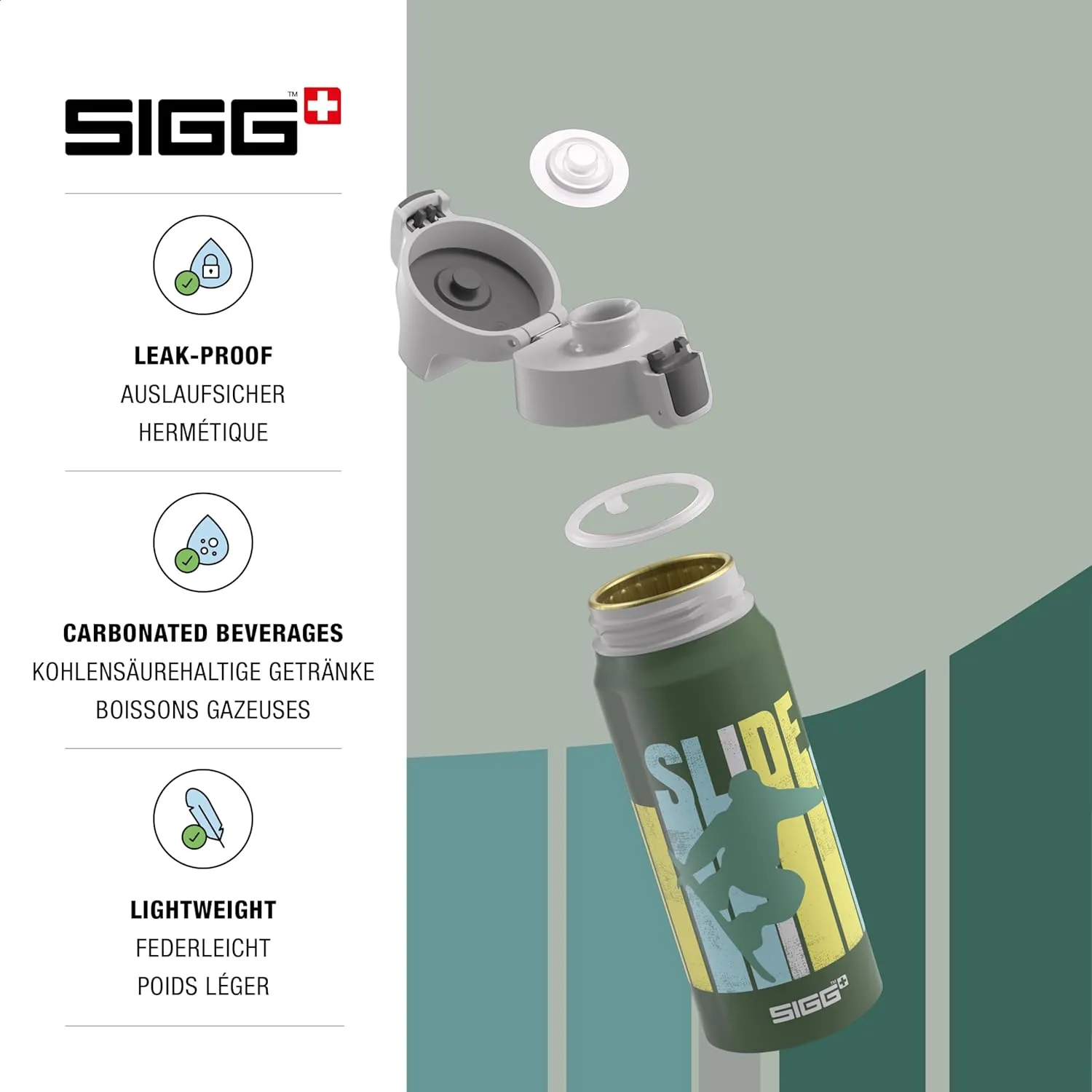 SIGG - Aluminium Water Bottle for Children - WMB One Slide - Suitable for Carbonated Drinks - Leak-Proof - Feather-Light - BPA-Free - ClimatePartner Certified - Sports & School - Green - 20 Oz