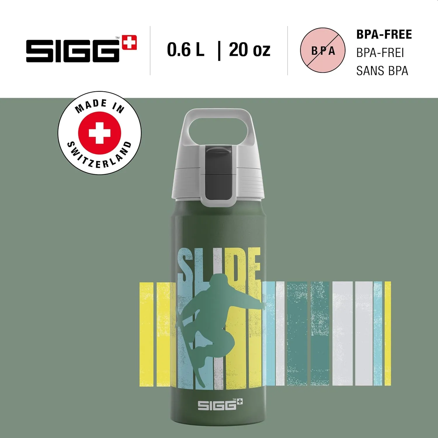 SIGG - Aluminium Water Bottle for Children - WMB One Slide - Suitable for Carbonated Drinks - Leak-Proof - Feather-Light - BPA-Free - ClimatePartner Certified - Sports & School - Green - 20 Oz