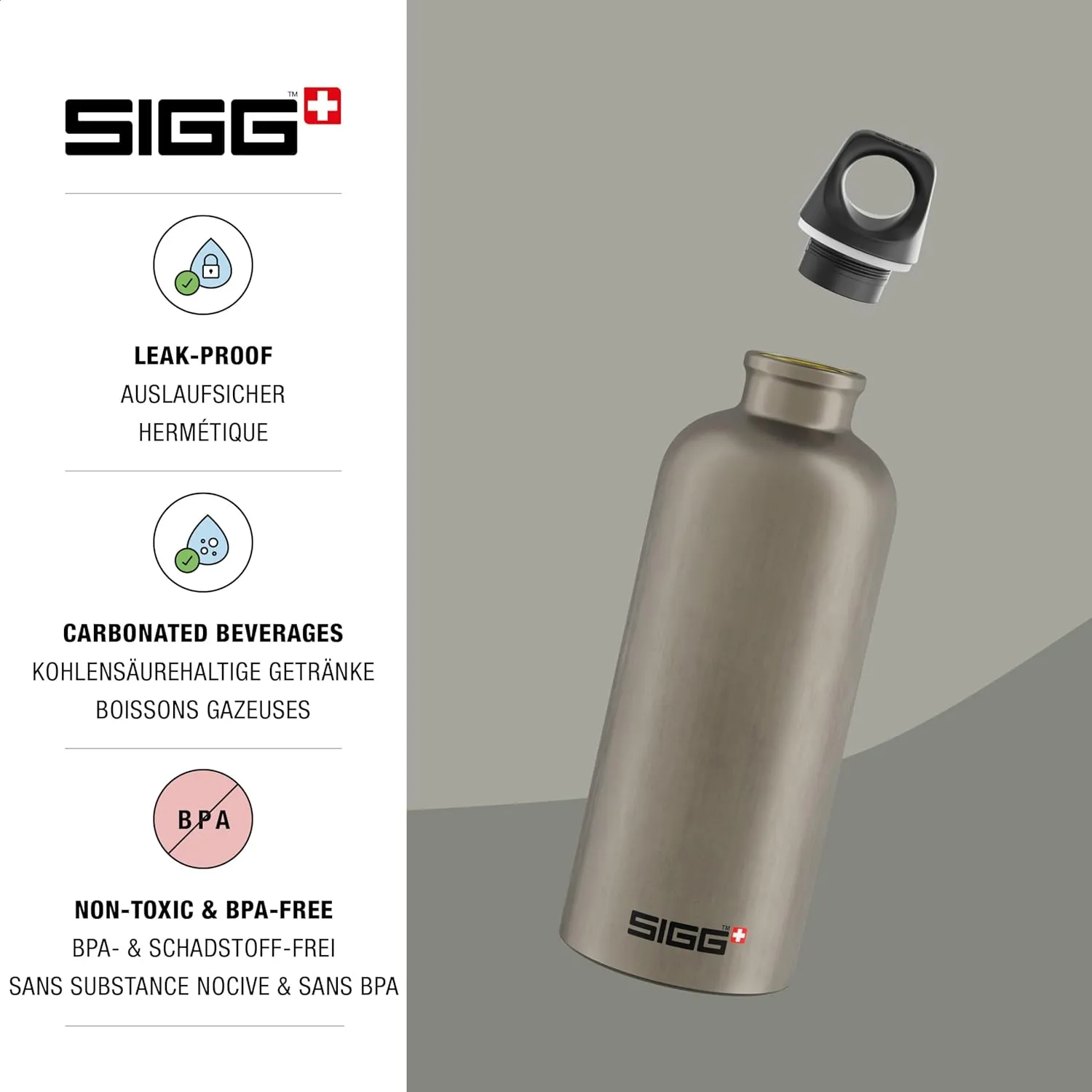 SIGG - Recycled Metal Water Bottle - Traveller - Made in Switzerland - Carbonated Drinks - BPA-Free - 20 Oz