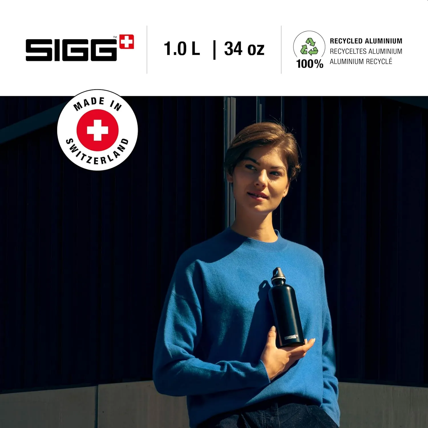 SIGG - Recycled Metal Water Bottle - Traveller - Made in Switzerland - Carbonated Drinks - BPA-Free - 34 Oz