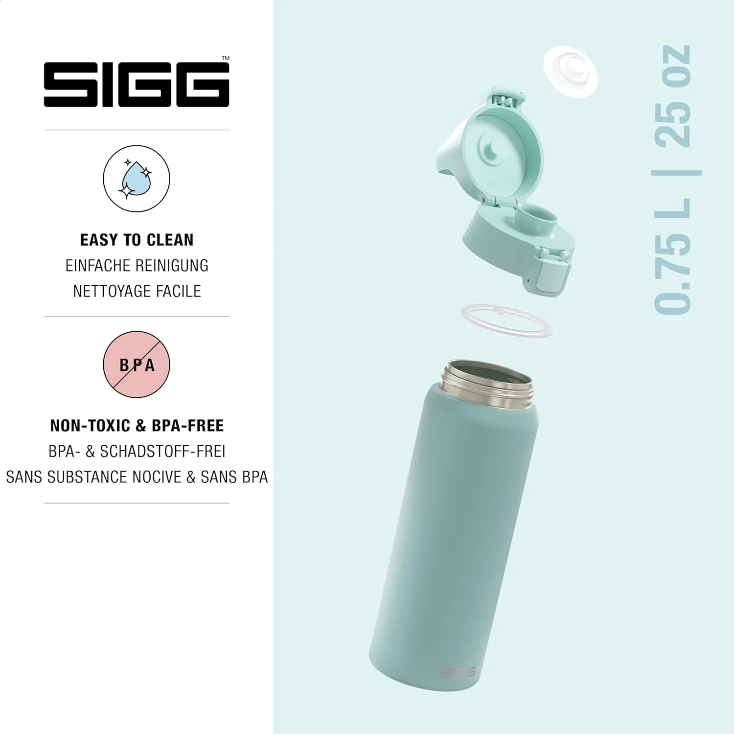 SIGG - Reusable Water Bottle - Shield ONE Glacier - Leakproof - Recyclable - BPA Free - Light blue - 25 Oz