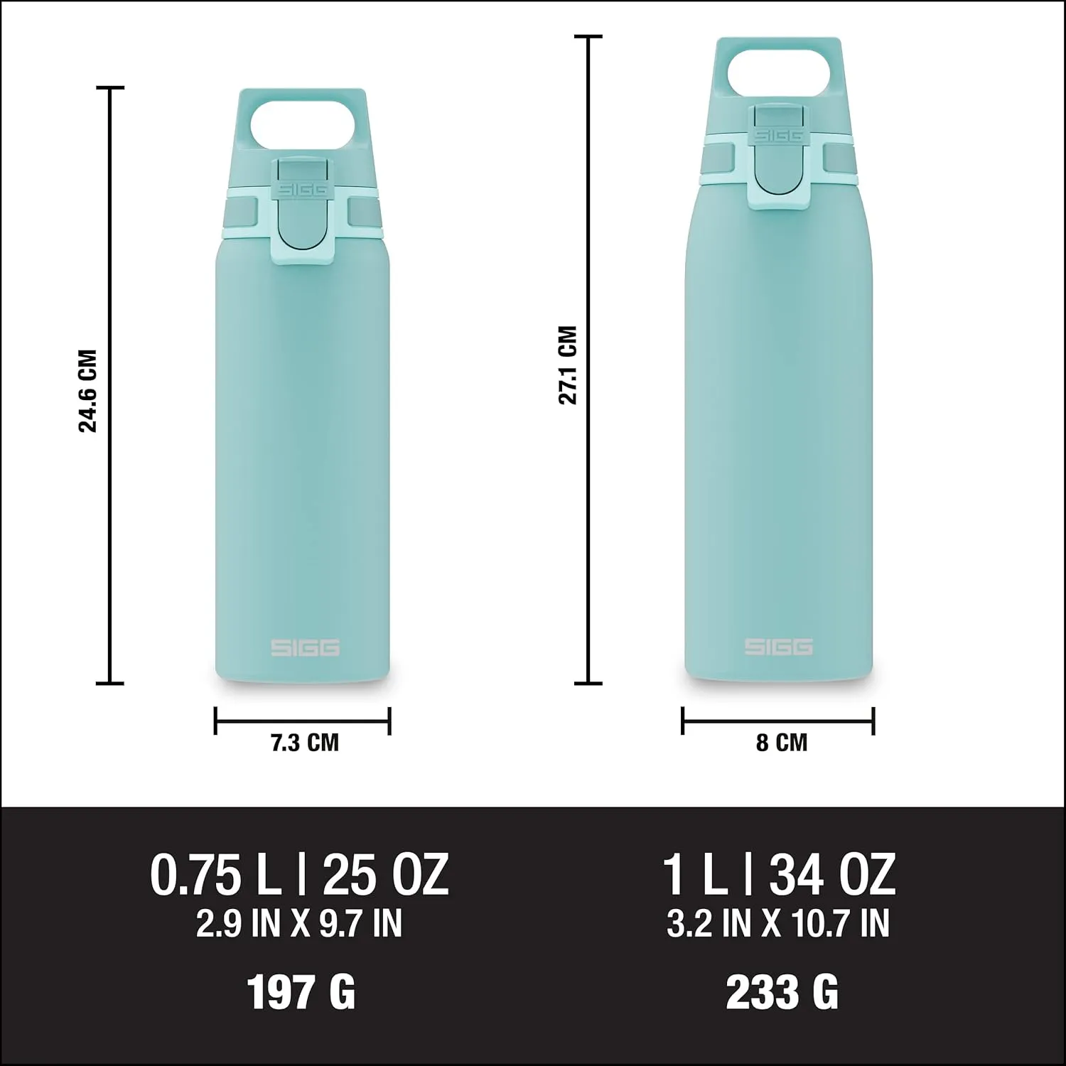 SIGG - Reusable Water Bottle - Shield ONE Glacier - Leakproof - Recyclable - BPA Free - Light blue - 25 Oz