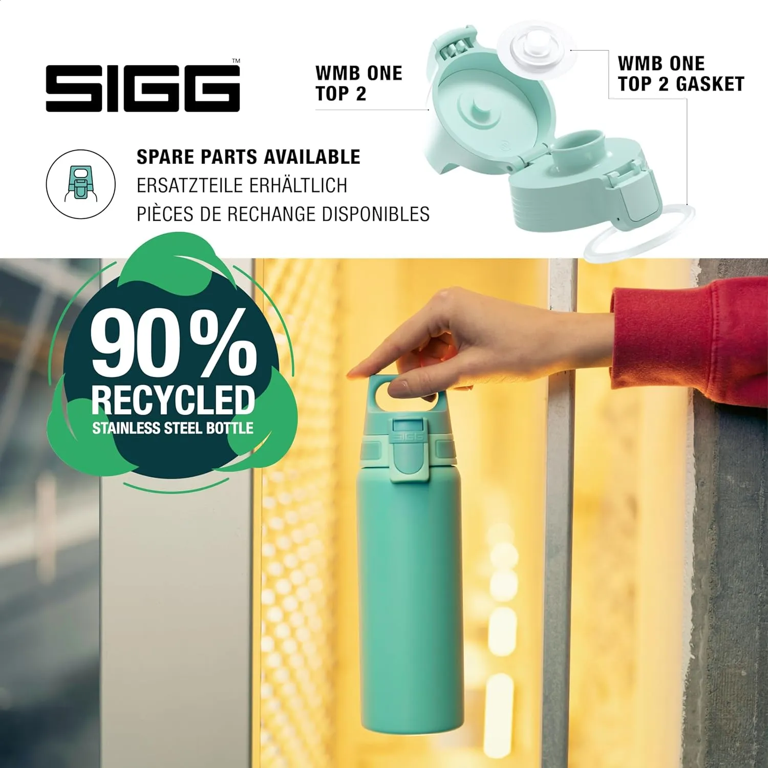 SIGG - Reusable Water Bottle - Shield ONE Glacier - Leakproof - Recyclable - BPA Free - Light blue - 25 Oz