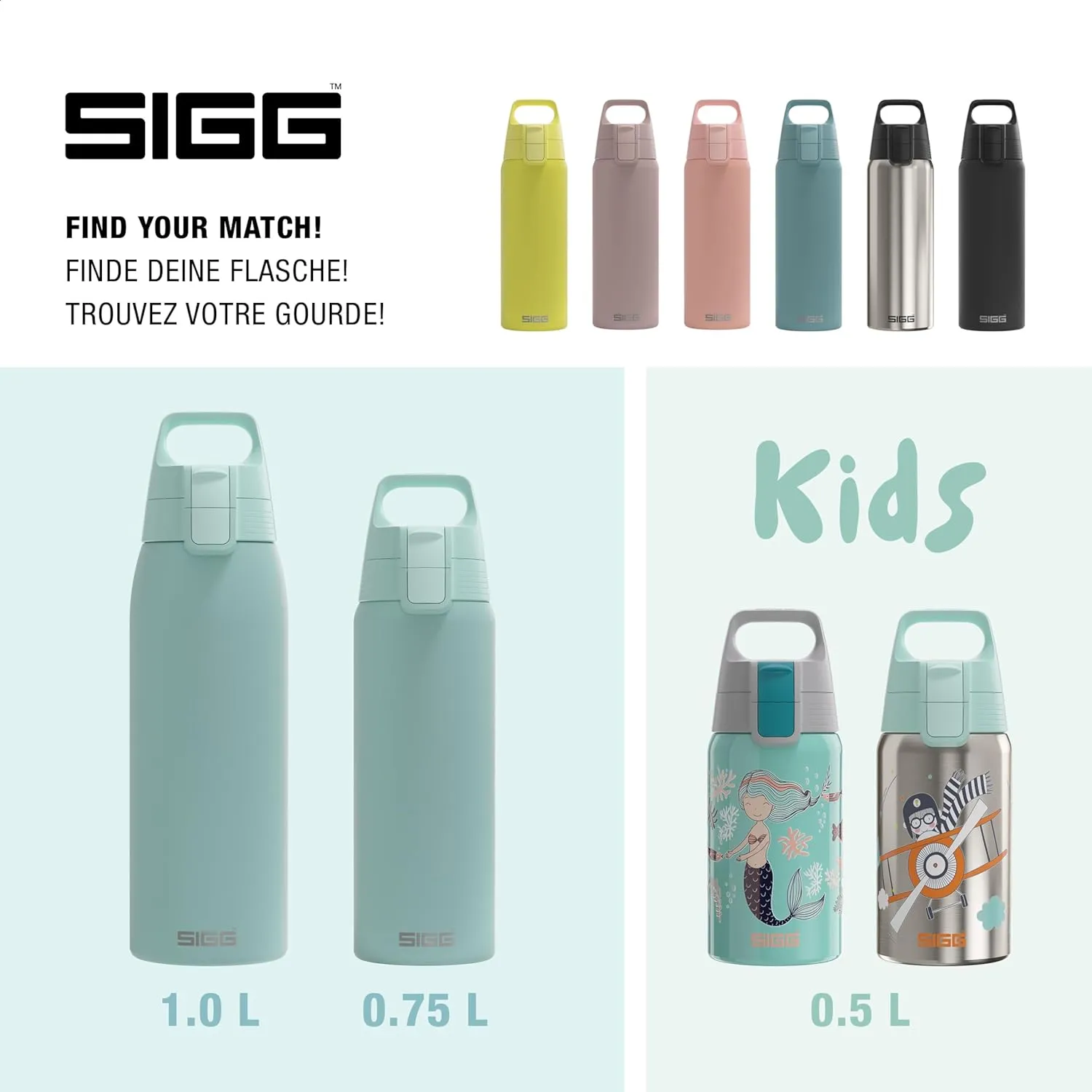 SIGG - Reusable Water Bottle - Shield ONE Glacier - Leakproof - Recyclable - BPA Free - Light blue - 25 Oz