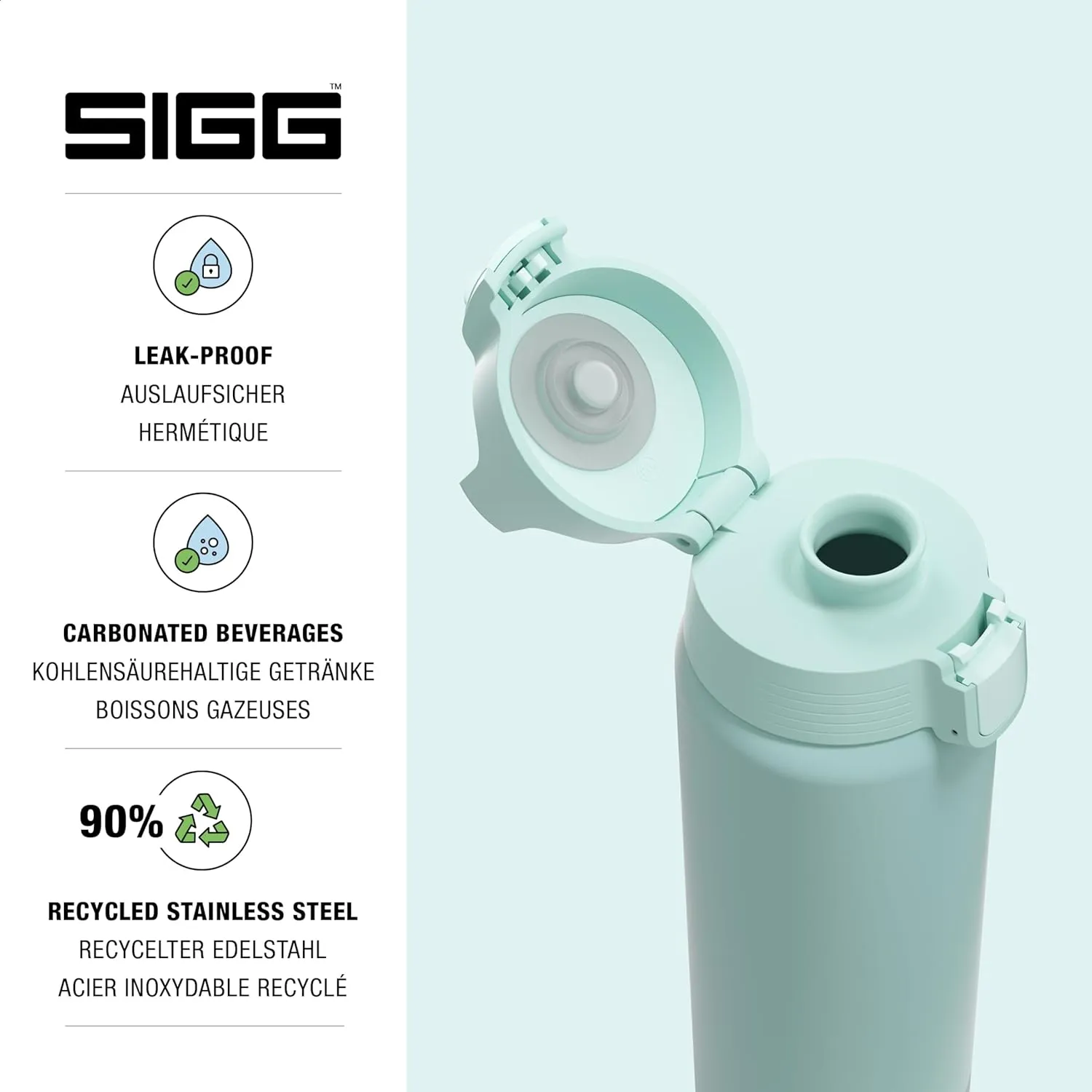 SIGG - Reusable Water Bottle - Shield ONE Glacier - Leakproof - Recyclable - BPA Free - Light blue - 25 Oz