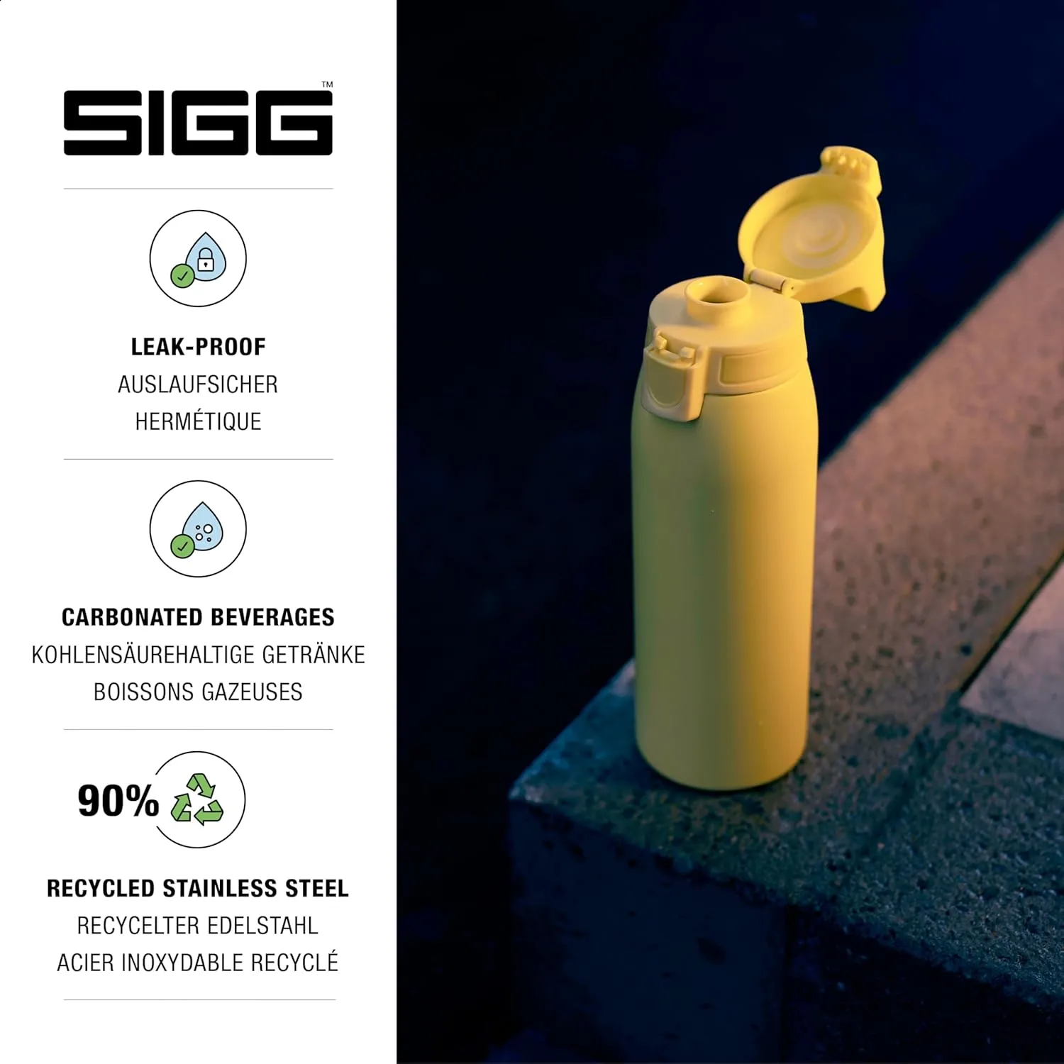 SIGG - Reusable Water Bottle - Shield ONE Ultra Lemon - Leakproof - Recyclable - BPA Free - Yellow - 34 Oz