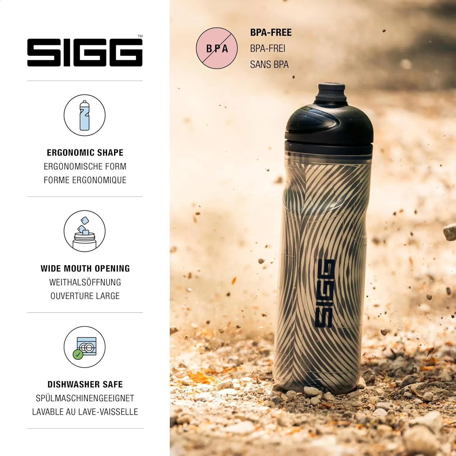 SIGG - Soft Bike Water Bottle - Pulsar Therm Snow - Insulated - Squeezable - Dishwasher Safe - Lightweight - Leakproof - BPA Free - Sports Bottle with SureSnap® Valve - Gray - 22 Oz