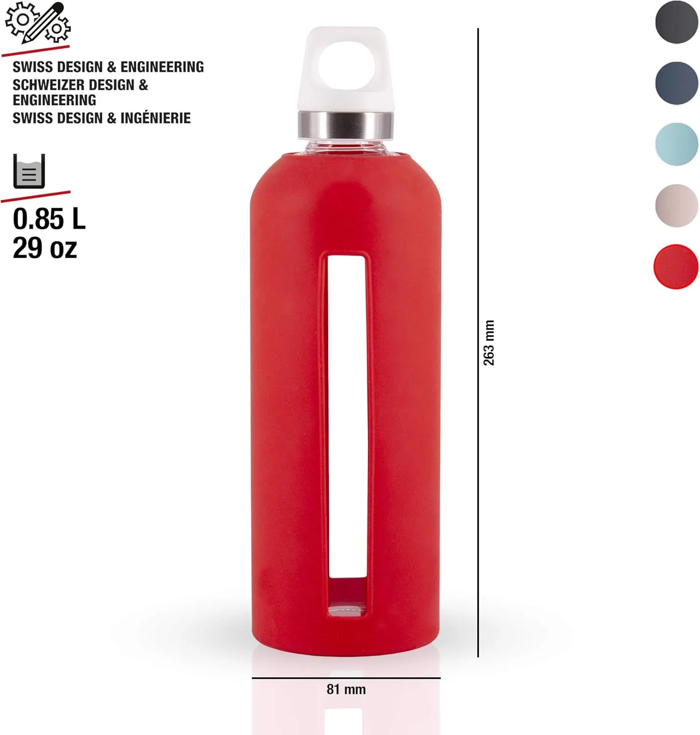 SIGG - Star Water Bottle - BPA-Free, Leak-Proof Glass Bottle, Anti-Shock - Non-Slip Silicone Case - Designed in Switzerland - Scarlet - 28 Oz