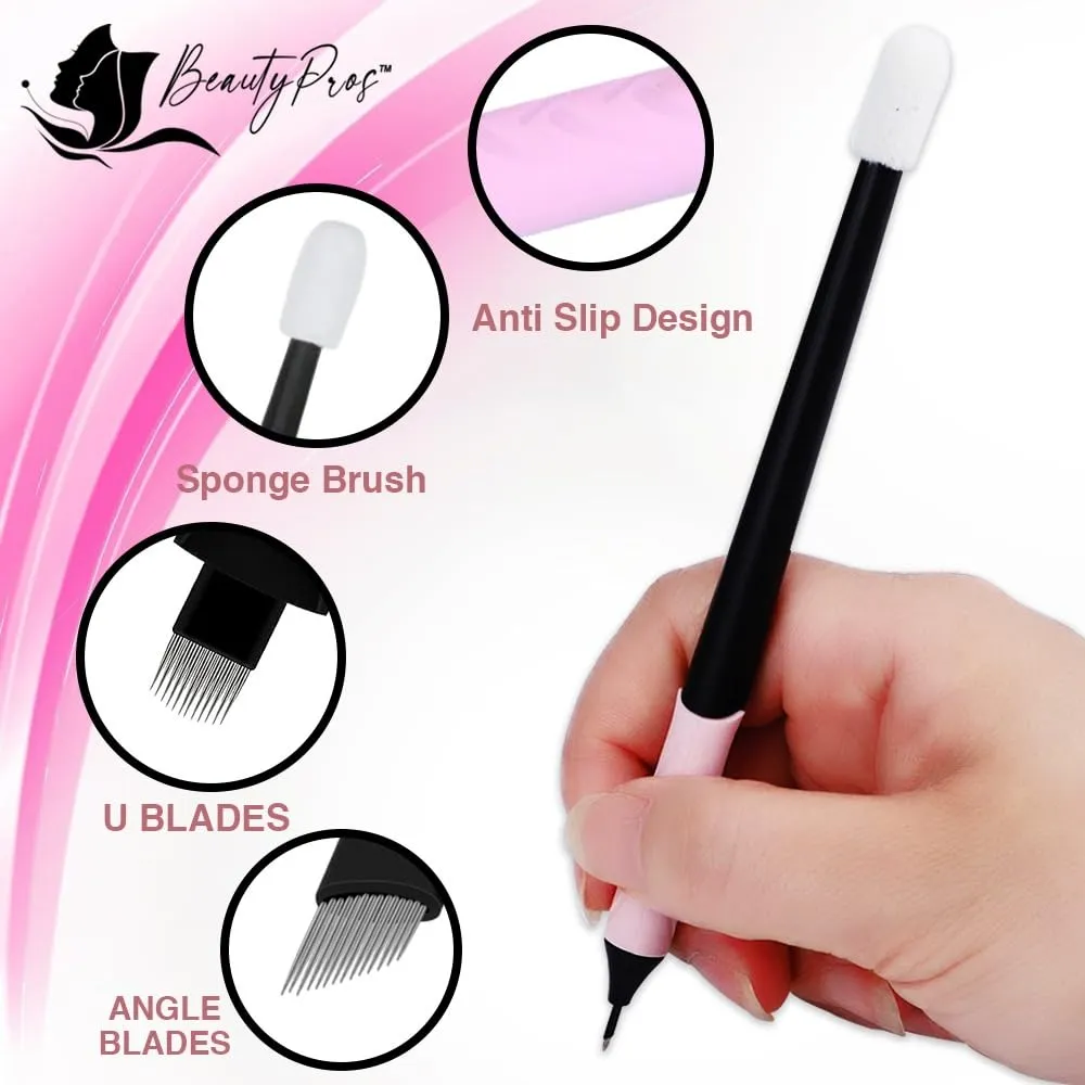 Signature Microblading Disposable Pen with Pigment Sponge - Microblading Supplies - Microblading Disposable Tools - Eyebrow Supplies Kit - Pack of 10 (14F 0.16mm Curve)