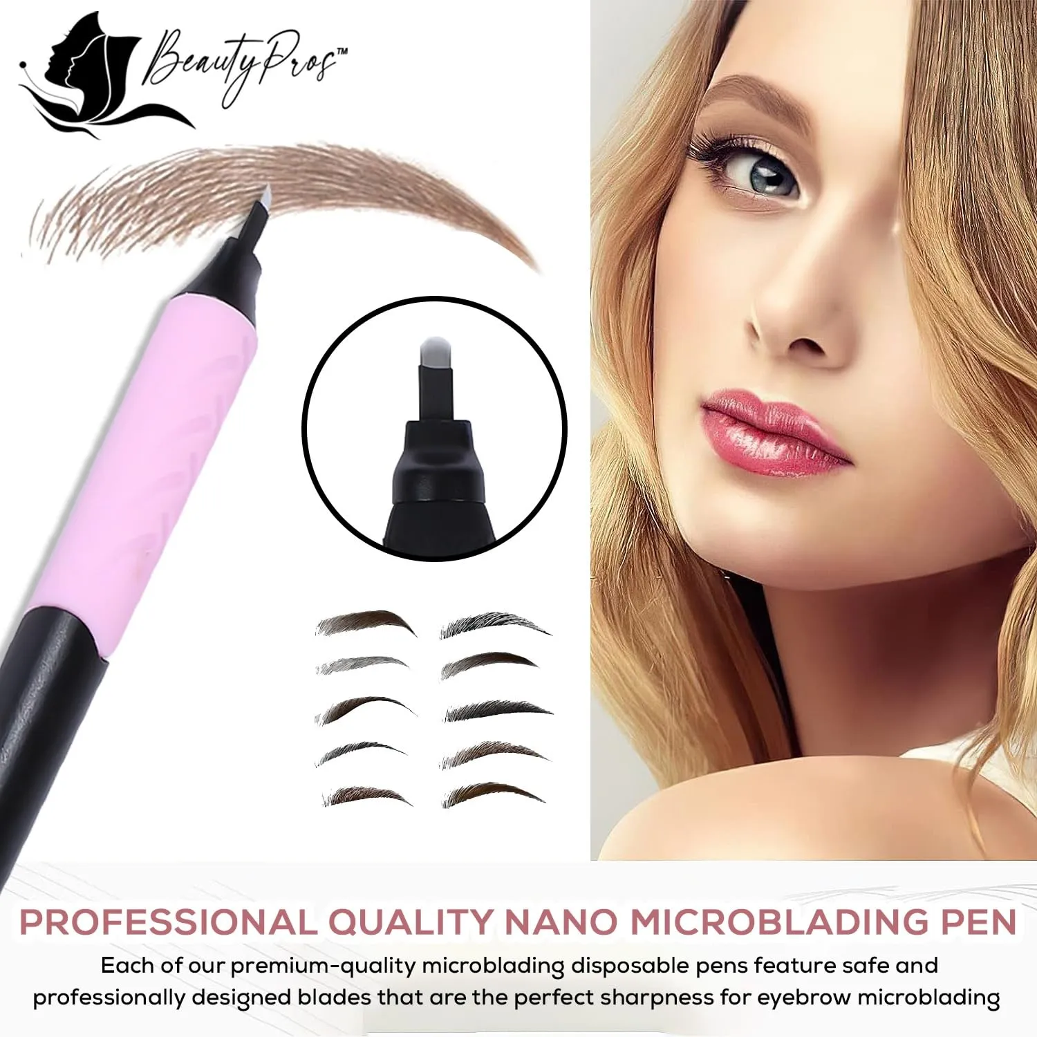 Signature Microblading Disposable Pen with Pigment Sponge - Microblading Supplies - Microblading Disposable Tools - Eyebrow Supplies Kit - Pack of 10 (14F 0.16mm Curve)
