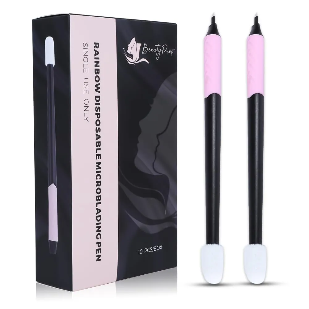 Signature Microblading Disposable Pen with Pigment Sponge - Microblading Supplies - Microblading Disposable Tools - Eyebrow Supplies Kit - Pack of 10 (14F 0.16mm Curve)