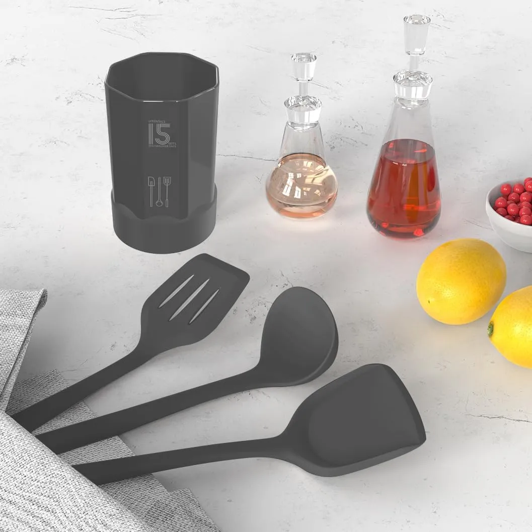 Silicone Cooking Utensils Set - 446°F Heat Resistant Kitchen Utensils,Spatula Sets,Turner Tongs,Spoon,Kitchen Utensil Gadgets Tools Set for Nonstick Cookware,Dishwasher Safe BPA Free (Grey)