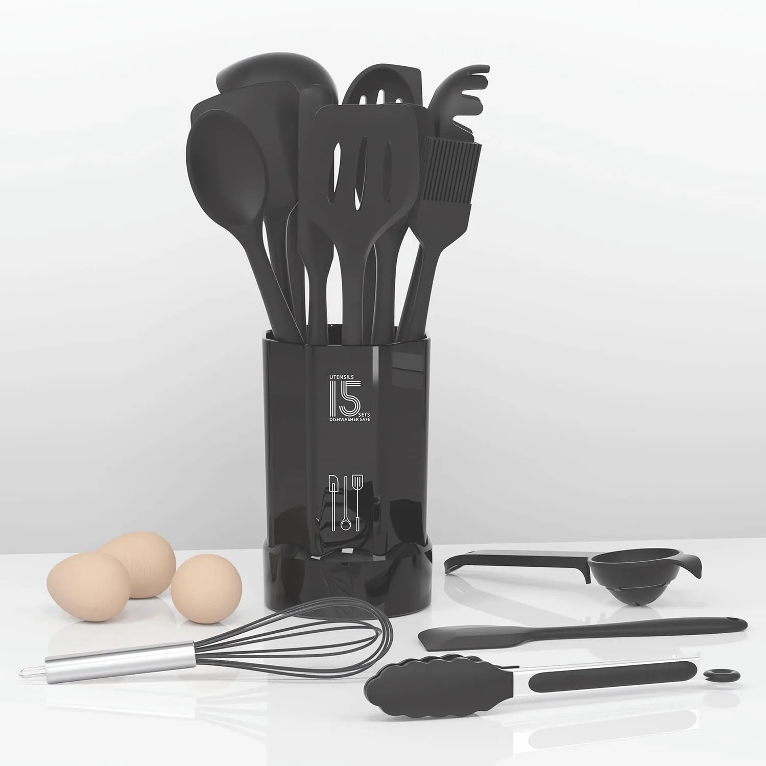 Silicone Cooking Utensils Set - 446°F Heat Resistant Kitchen Utensils,Spatula Sets,Turner Tongs,Spoon,Kitchen Utensil Gadgets Tools Set for Nonstick Cookware,Dishwasher Safe BPA Free (Grey)