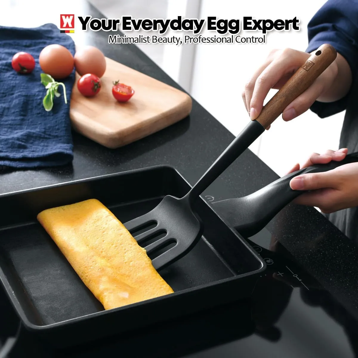 Silicone Head cooking & Serving Spoon   Slotted Spatula Set: Cookling Utensil with Long Wooden Handles, Heat Resistant Cookware, Protects Surfaces with Gentle Head Design