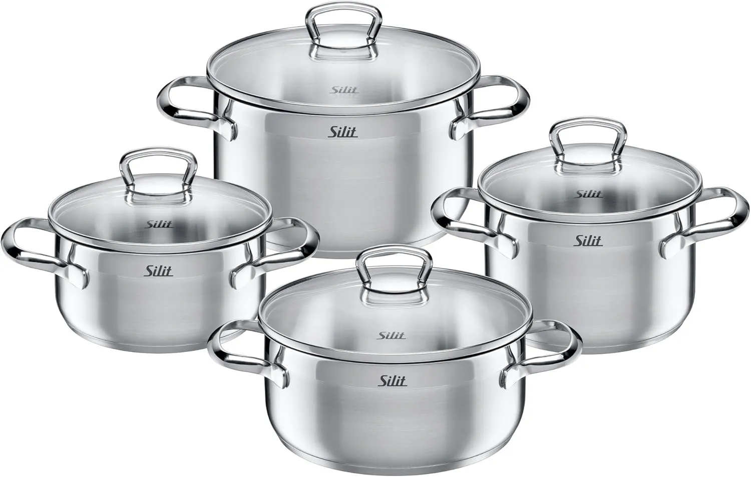 Silit 2109273608 Toskana Glass Lid Pot Set, Silver, 4-Piece