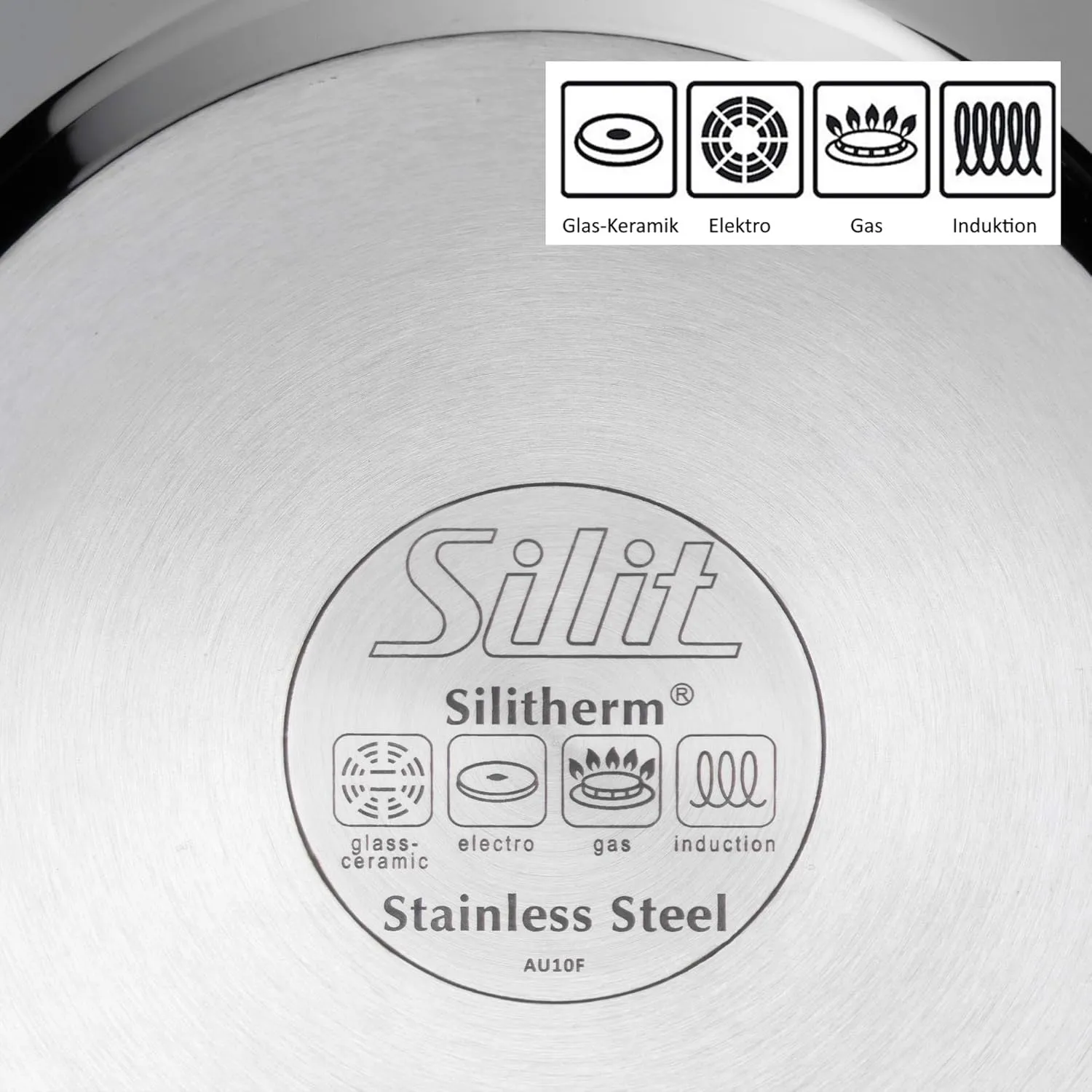 Silit Alicante 10-Piece Induction Cooking Pot Set with Glass Lid, Polished Stainless Steel, Induction Pots Set, Uncoated, Transparent, Silver