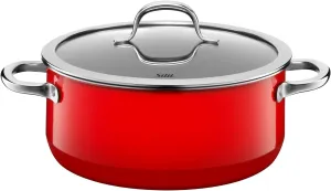 Silit Pot Ø 24 cm Approx. 4.4L Passion Red Pouring Rim Made in Germany Hollow Handles Glass Lid Silargan Functional Ceramic Suitable for Induction Hobs Dishwasher-Safe