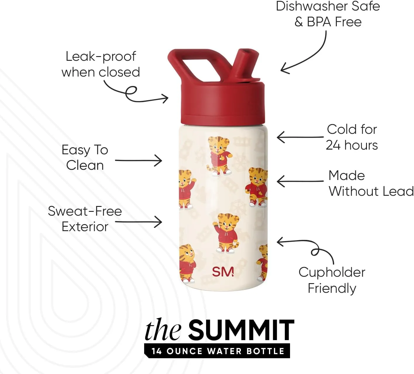 Simple Modern Kids Summit Water Bottle with Straw Lid | Daniel Tiger 14oz Stainless Steel Cup Insulated Tumbler for Toddlers, School | Daniel Tiger Dances