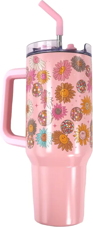 Simply Southern | 40 oz Tumbler with Straw and Lid | Insulated Cup Reusable Stainless Steel Water Bottle Travel Mug Cupholder Friendly | Gifts for Women (Flower Small 40 oz)