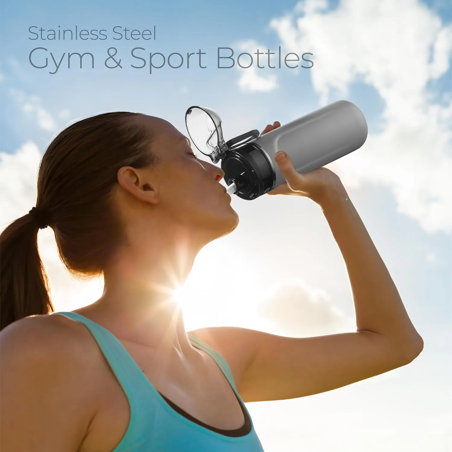 SipX™ Triple-Insulated Stainless Steel Water Bottle - 18oz. With Straw Lid, BPA-Free Reusable Insulated Water Bottle Keeps Cold For 12 Hours, Metal Water Bottle Made Of Sustainable Material For Hiking