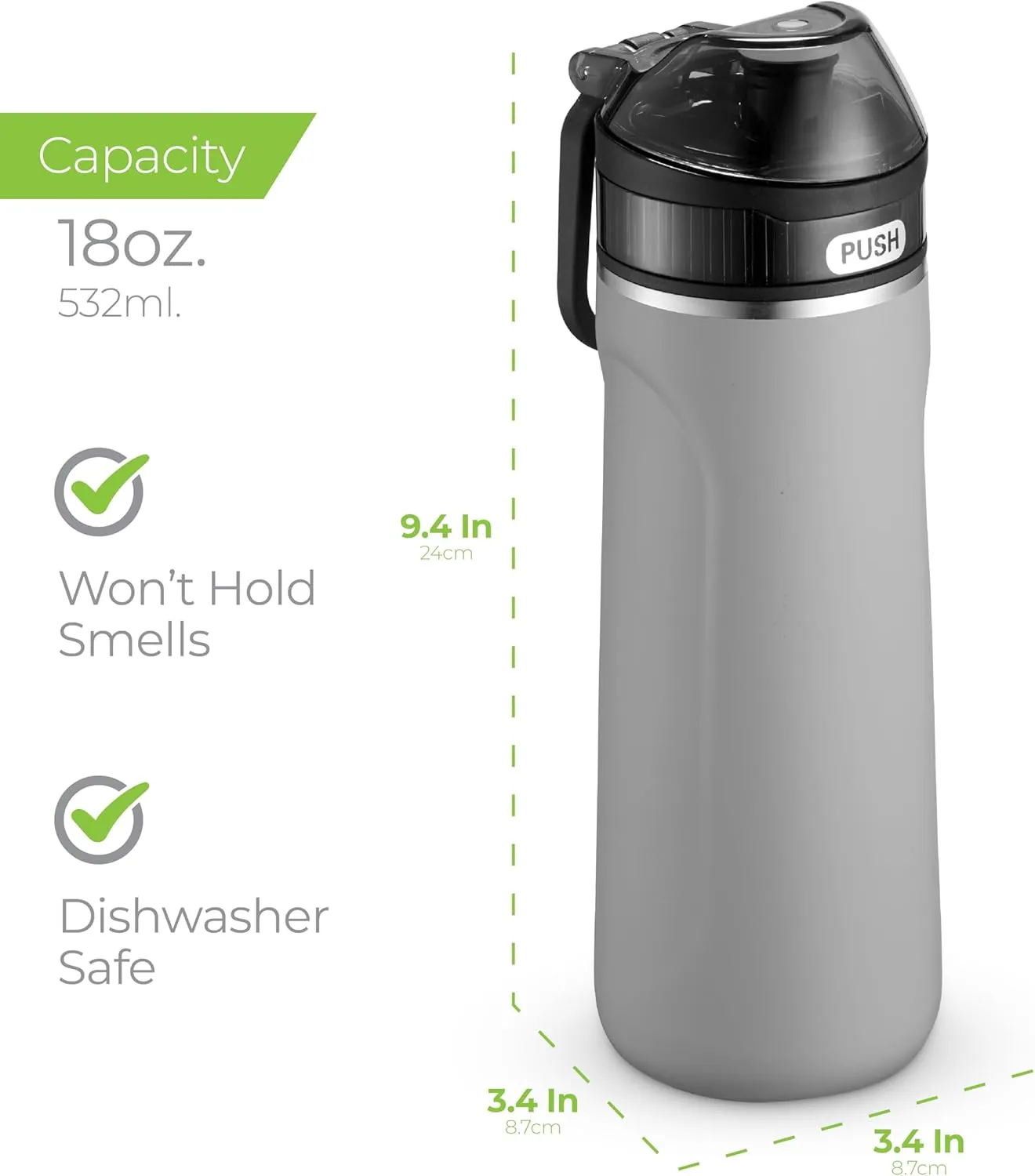 SipX™ Triple-Insulated Stainless Steel Water Bottle - 18oz. With Straw Lid, BPA-Free Reusable Insulated Water Bottle Keeps Cold For 12 Hours, Metal Water Bottle Made Of Sustainable Material For Hiking