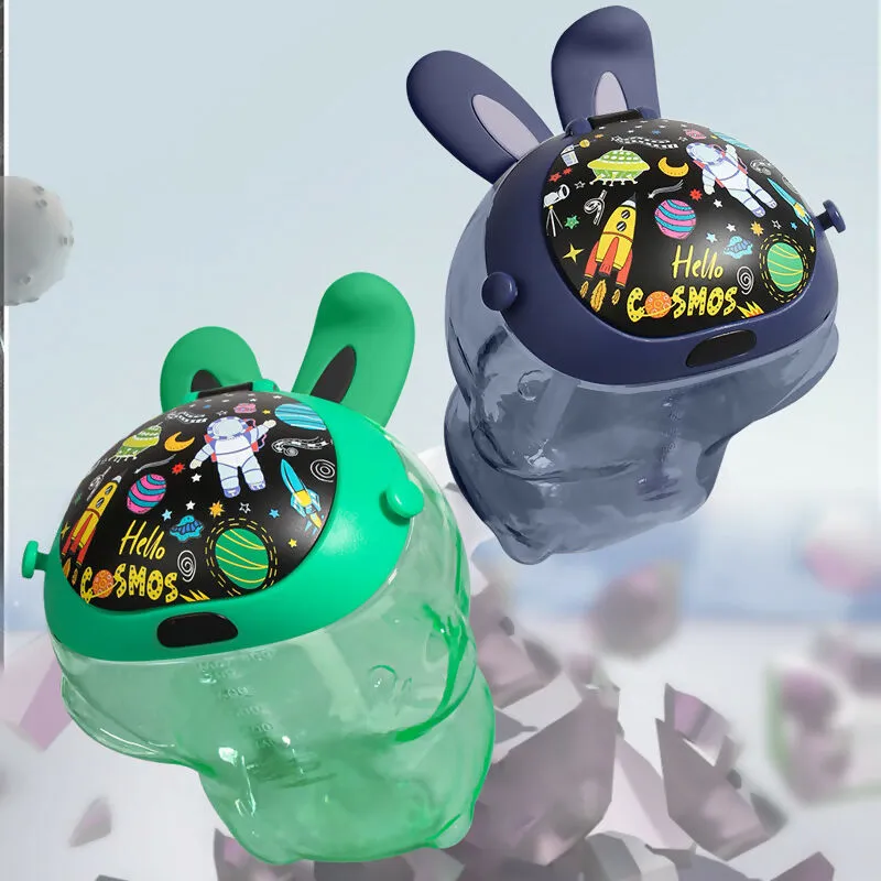 SLATOINDIA Cute Rabbit Water Bottle Ear Make Sounds with Children Strap and Straw (Random Colors)