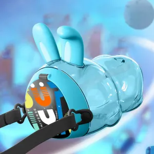 SLATOINDIA Cute Rabbit Water Bottle Ear Make Sounds with Children Strap and Straw (Random Colors)