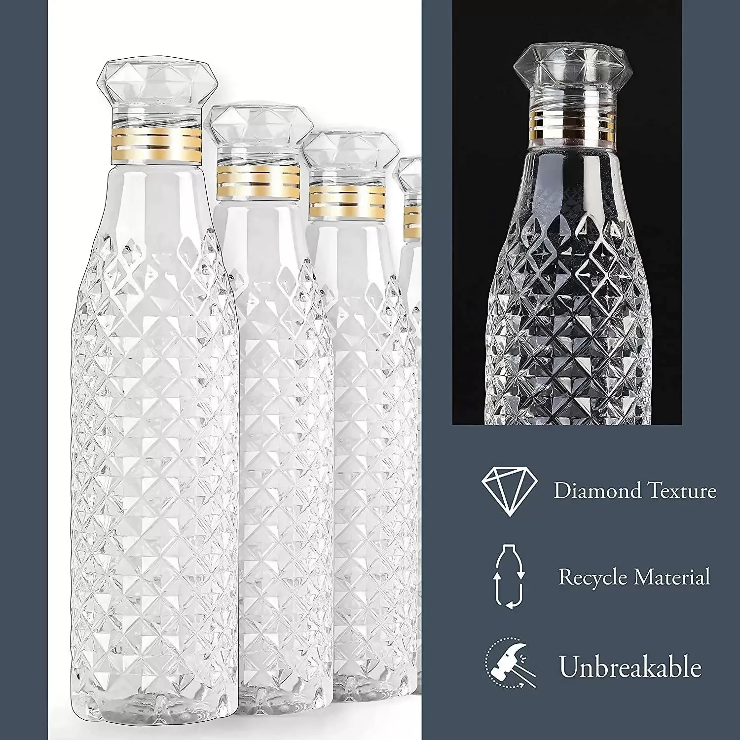 SLATOINDIA Diamond Water Bottles 1 Ltr (3 Pcs Set) (Multicolor)
