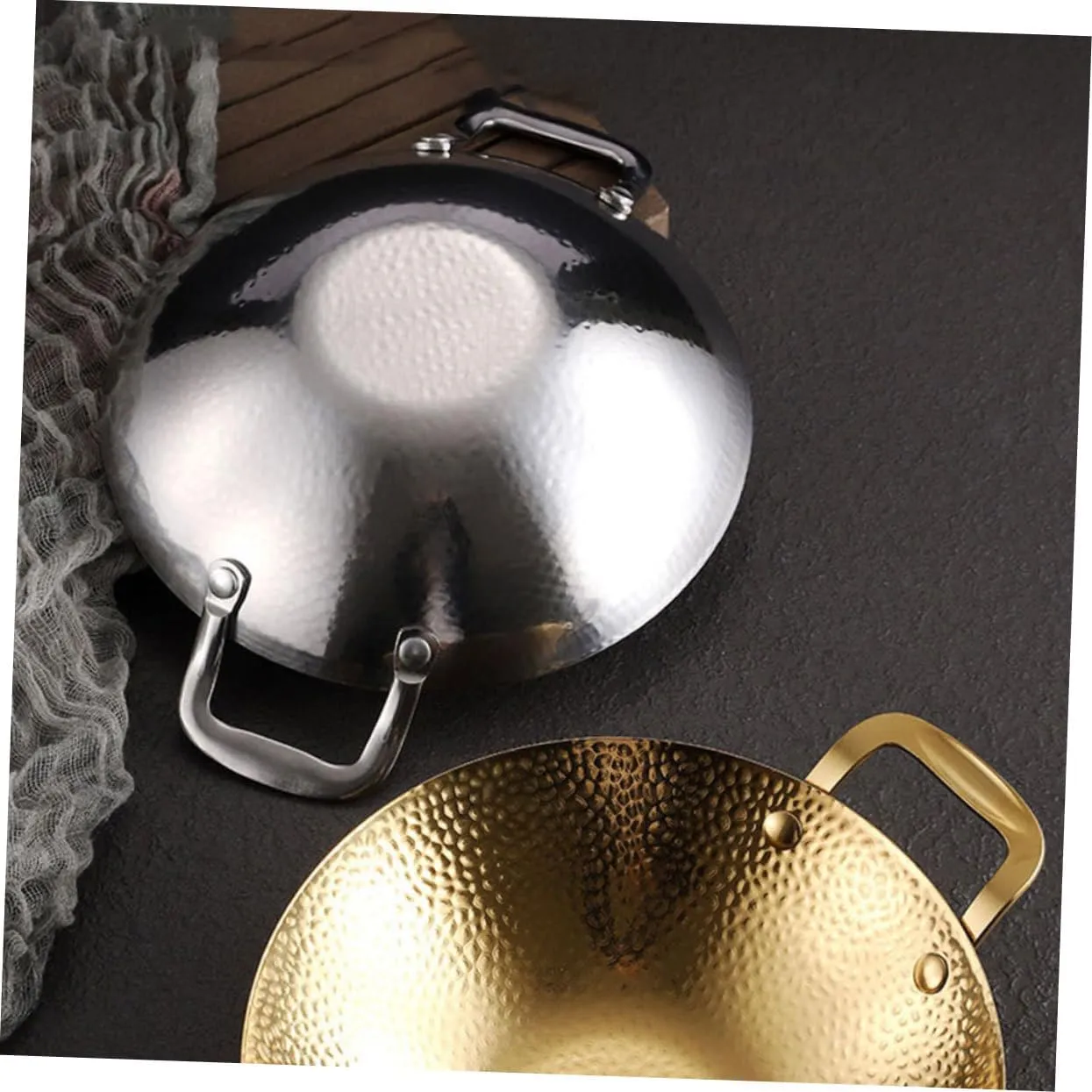 Small Cooking Pot Korean Cookware Hammered Griddle Pan Dutch Oven Pot Lid