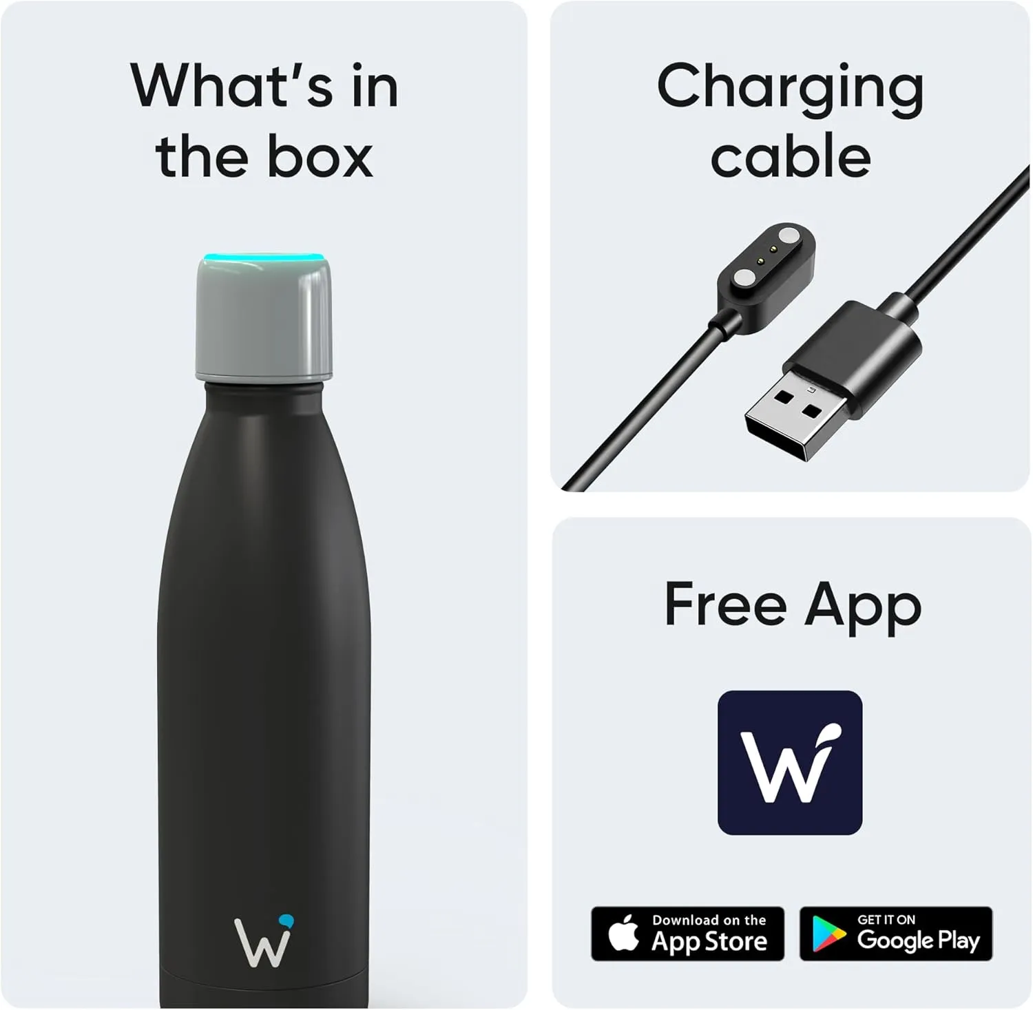 Smart Water Bottle - Stay Motivated to Drink More, Track Water Intake with Color Changing LED Reminder & Bluetooth Free App. Insulated Stainless Steel, BPA-Free 17oz.