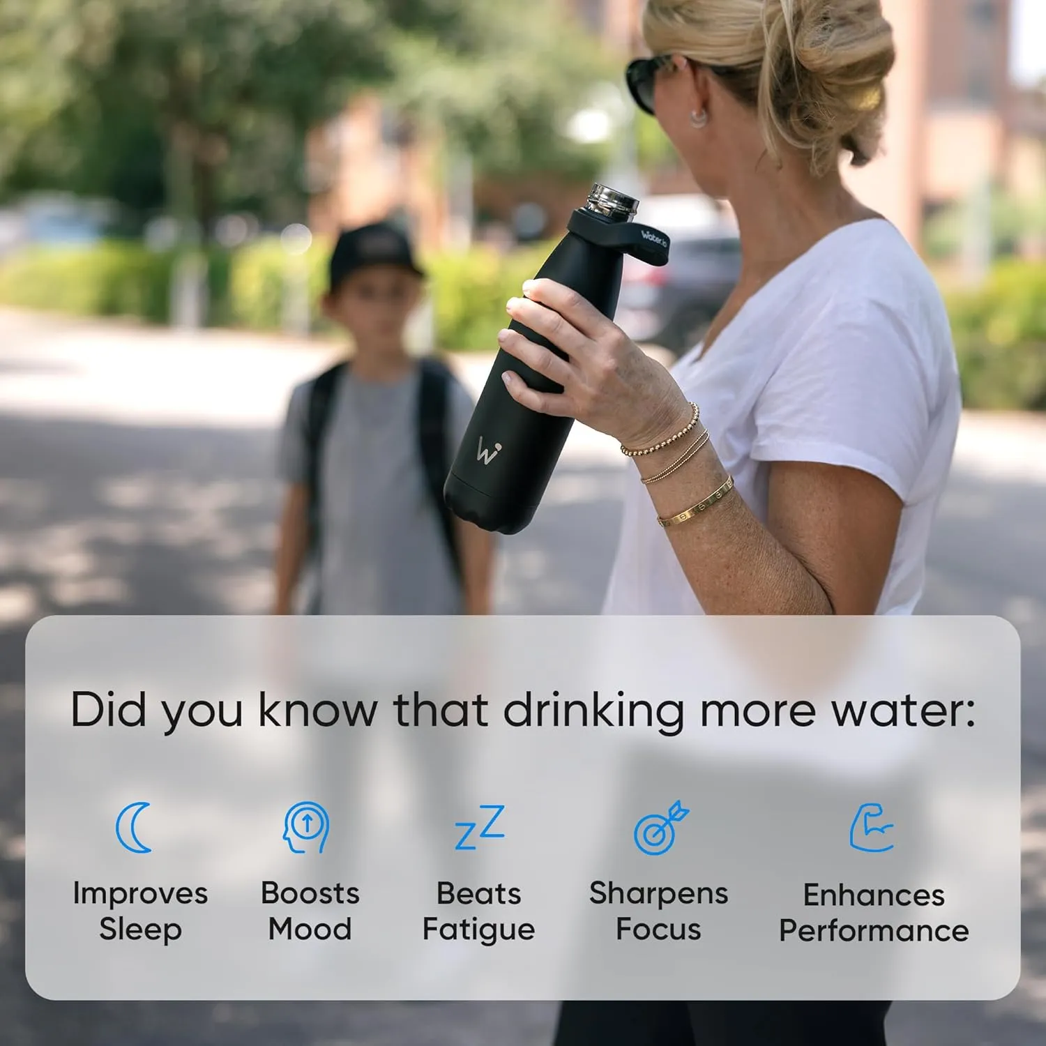 Smart Water Bottle - Stay Motivated to Drink More, Track Water Intake with Color Changing LED Reminder & Bluetooth Free App. Insulated Stainless Steel, BPA-Free 17oz.