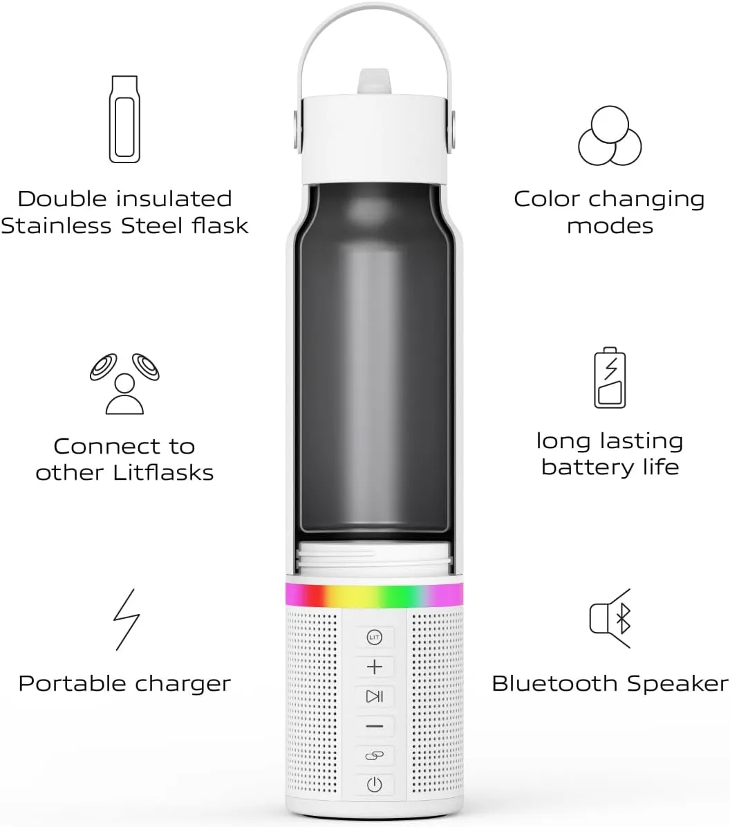 Smart Water Bottle with Premium Bluetooth Speaker, Portable Charger, LED Light, Stainless Steel, Mix & Match Colors, 20oz - Oprah's Favorite Things 2024