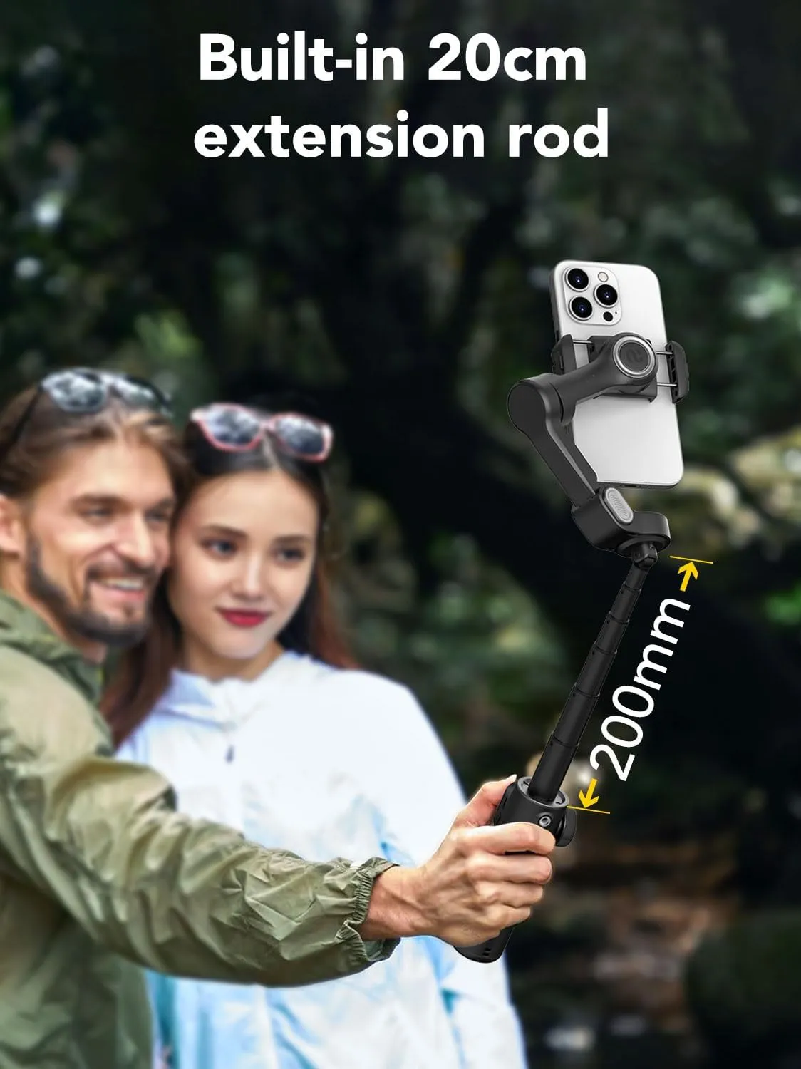 Smart X2 Gimbal Stabilizer, 3-axis Smartphone Gimbal Built-in 20cm Extension Rod, Portable Smart Tripod w/OLED Screen, 360°Rotation Tracking Shooting, Video Recording, Black
