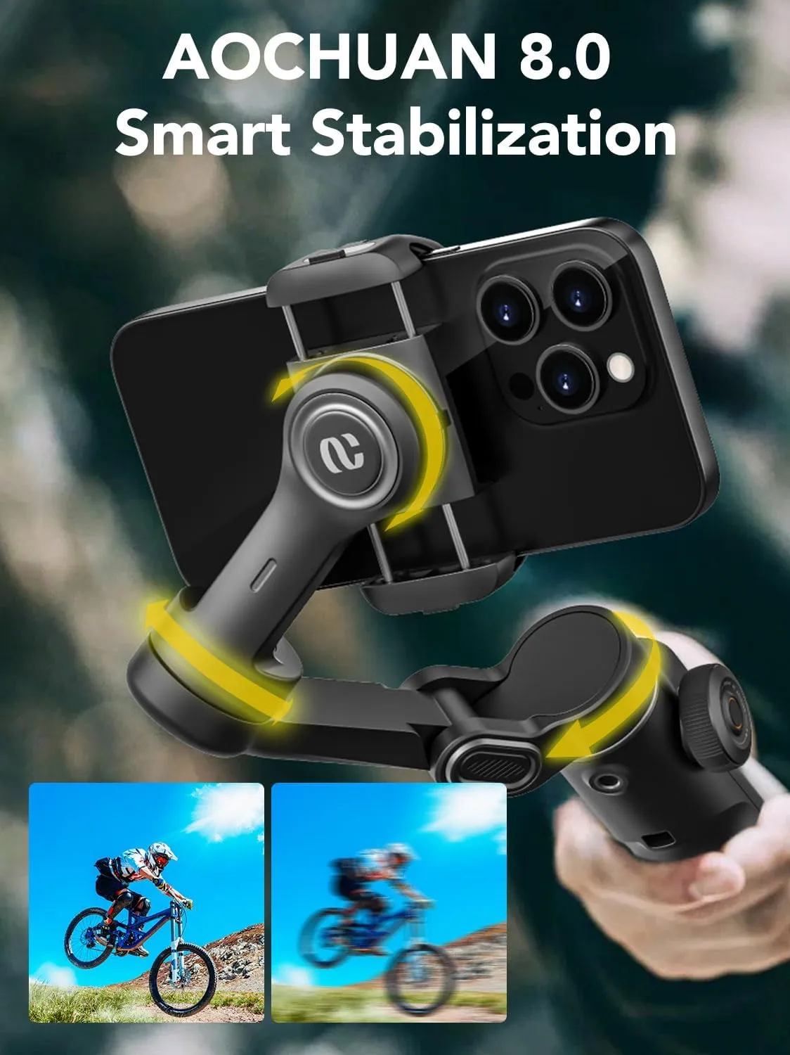 Smart X2 Gimbal Stabilizer, 3-axis Smartphone Gimbal Built-in 20cm Extension Rod, Portable Smart Tripod w/OLED Screen, 360°Rotation Tracking Shooting, Video Recording, Black