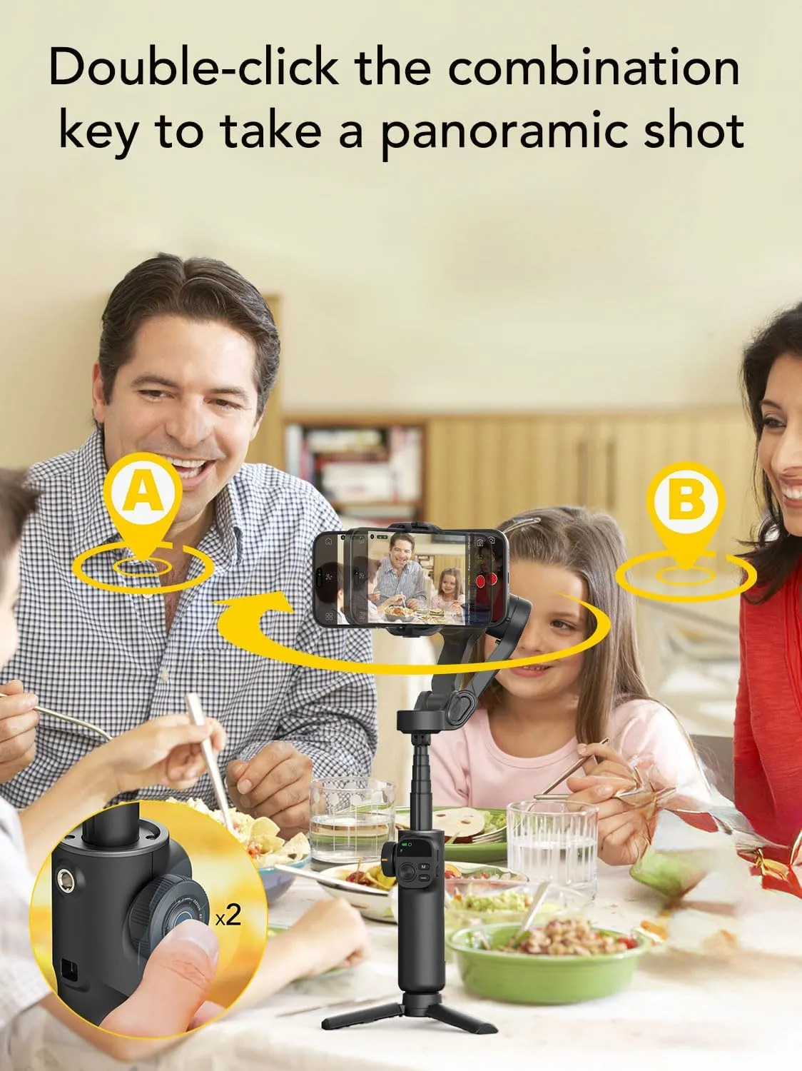 Smart X2 Gimbal Stabilizer, 3-axis Smartphone Gimbal Built-in 20cm Extension Rod, Portable Smart Tripod w/OLED Screen, 360°Rotation Tracking Shooting, Video Recording, Black