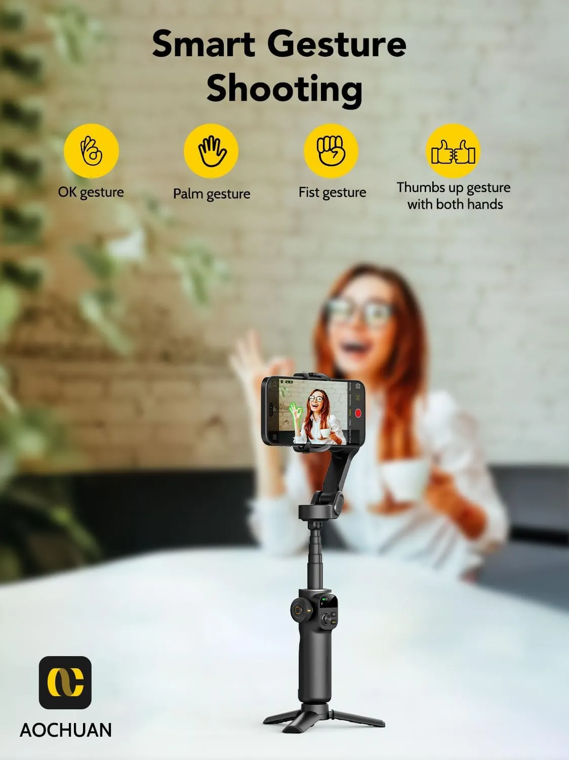 Smart X2 Gimbal Stabilizer, 3-axis Smartphone Gimbal Built-in 20cm Extension Rod, Portable Smart Tripod w/OLED Screen, 360°Rotation Tracking Shooting, Video Recording, Black