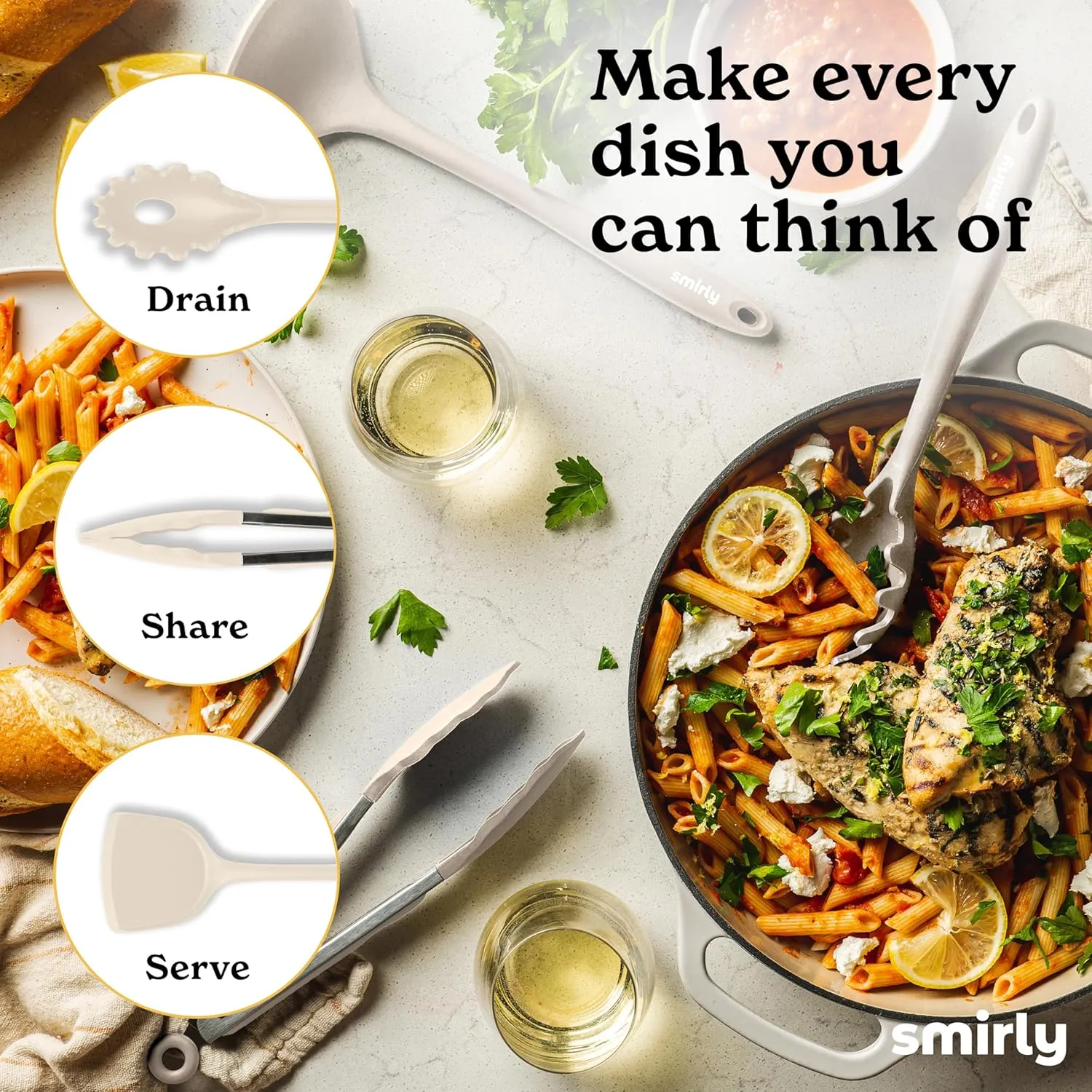 Smirly Silicone Kitchen Utensils Set with Holder: Silicone Cooking Utensils Set for Nonstick Cookware, Kitchen Tools Set, Silicone Utensils for Cooking Set, Kitchen Set for Home Kitchen