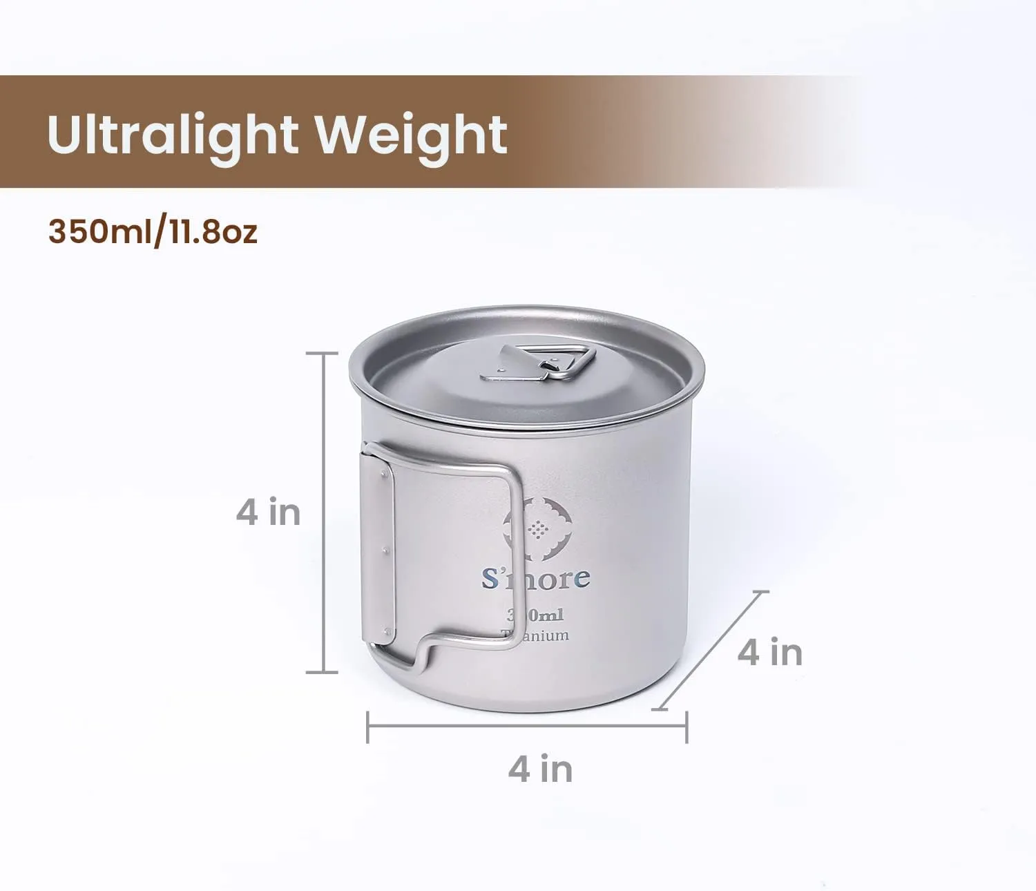 S'more Titanium Mug Camping Cup with Foldable Handle and Lid Lightweight Titanium Pot for Camping Coffee Mug Hiking Backpacking Cup -11.8oz/350ml