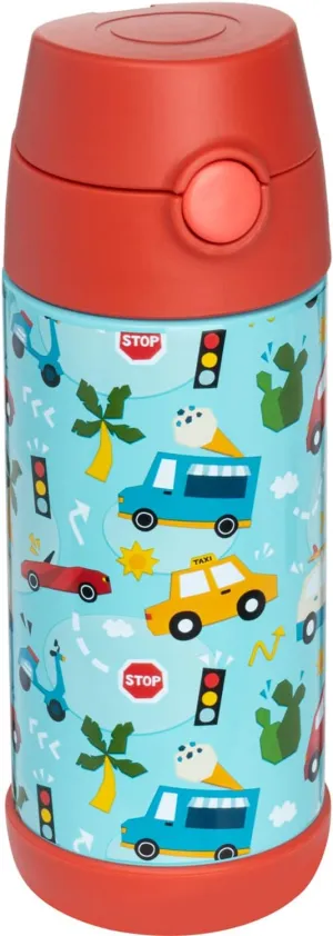 Snug Kids Water Bottle - insulated stainless steel thermos with straw (Girls/Boys) - Cars, 12oz